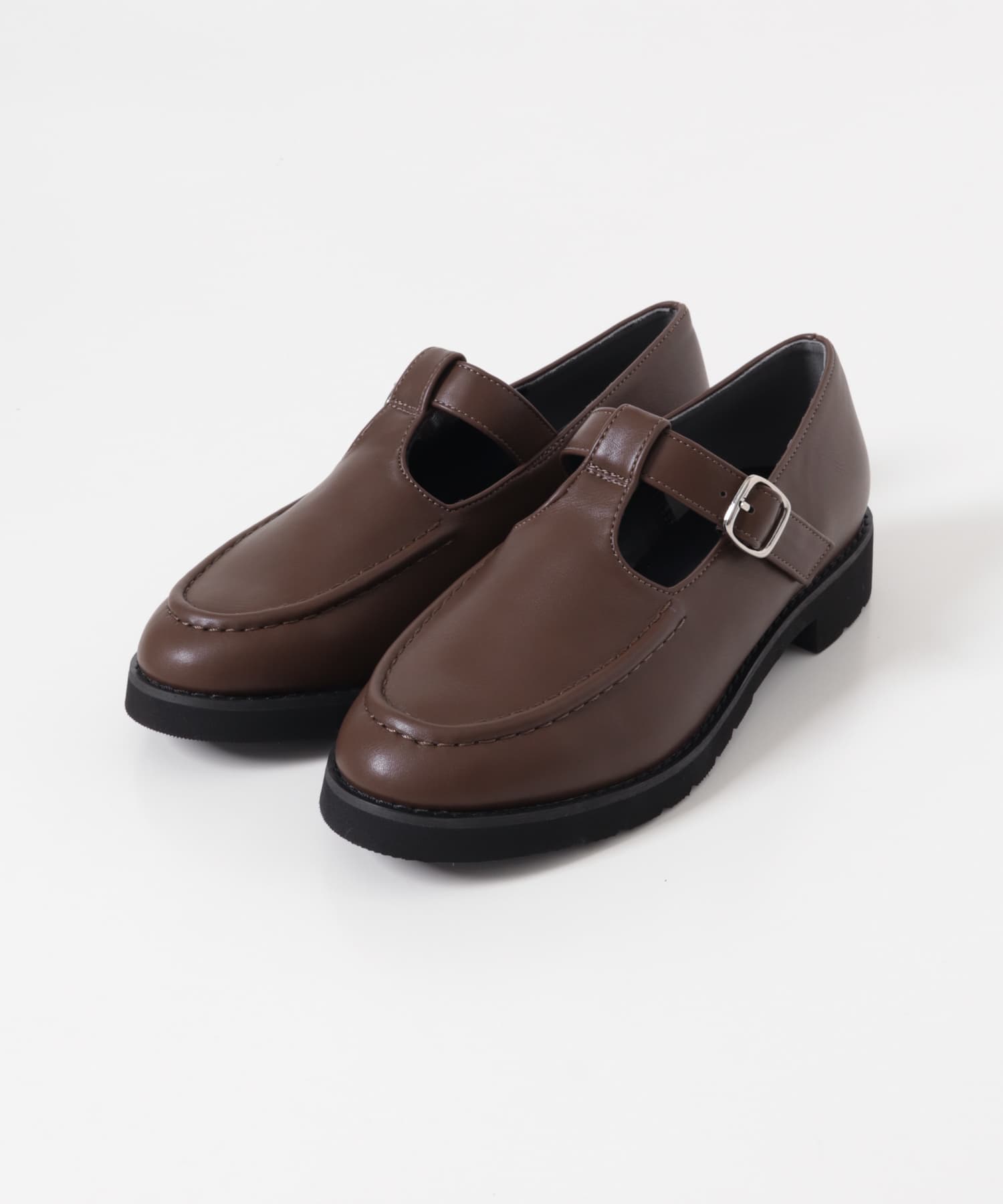 Tストラップローファー BROWN 36