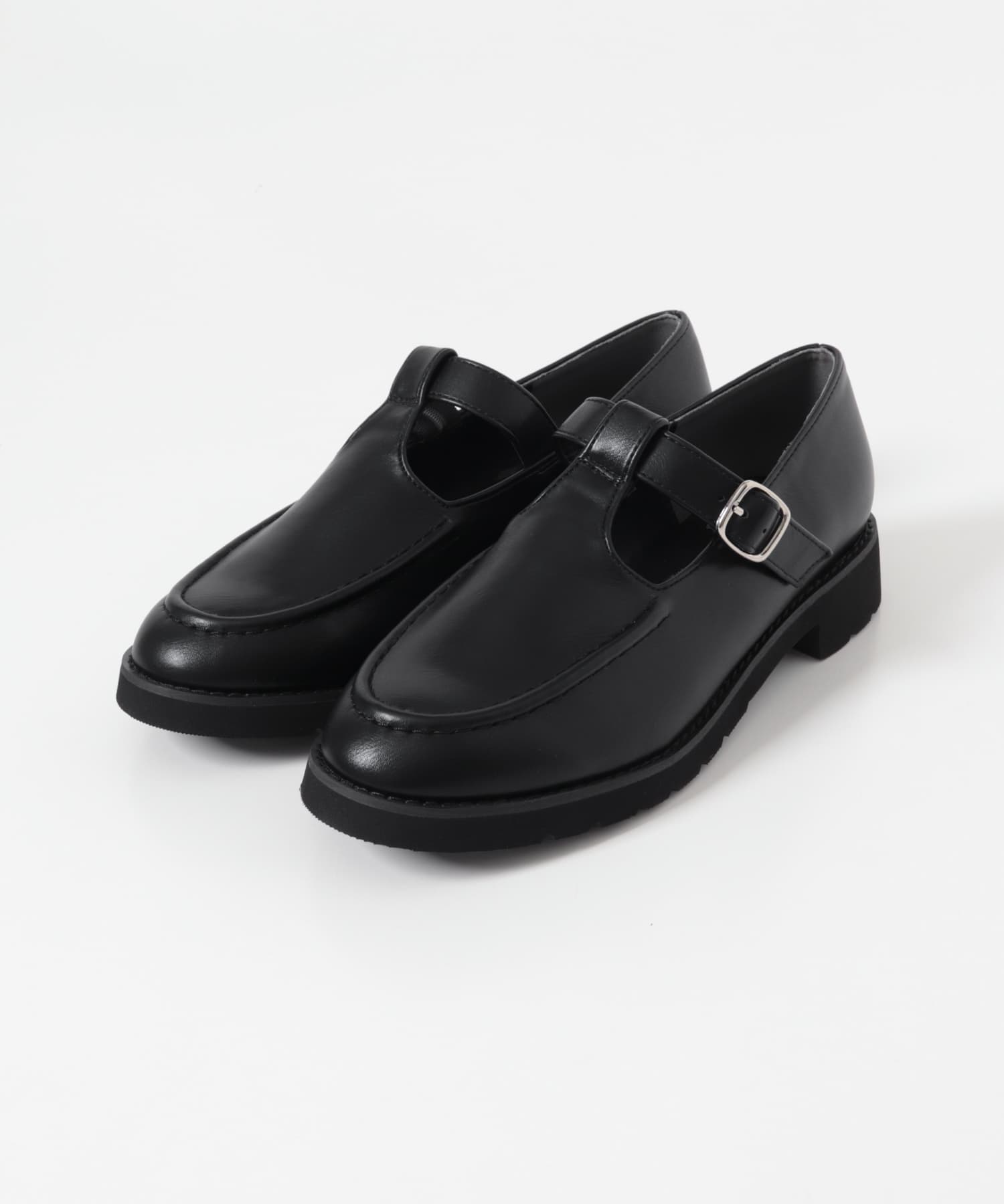 Tストラップローファー BLACK 36