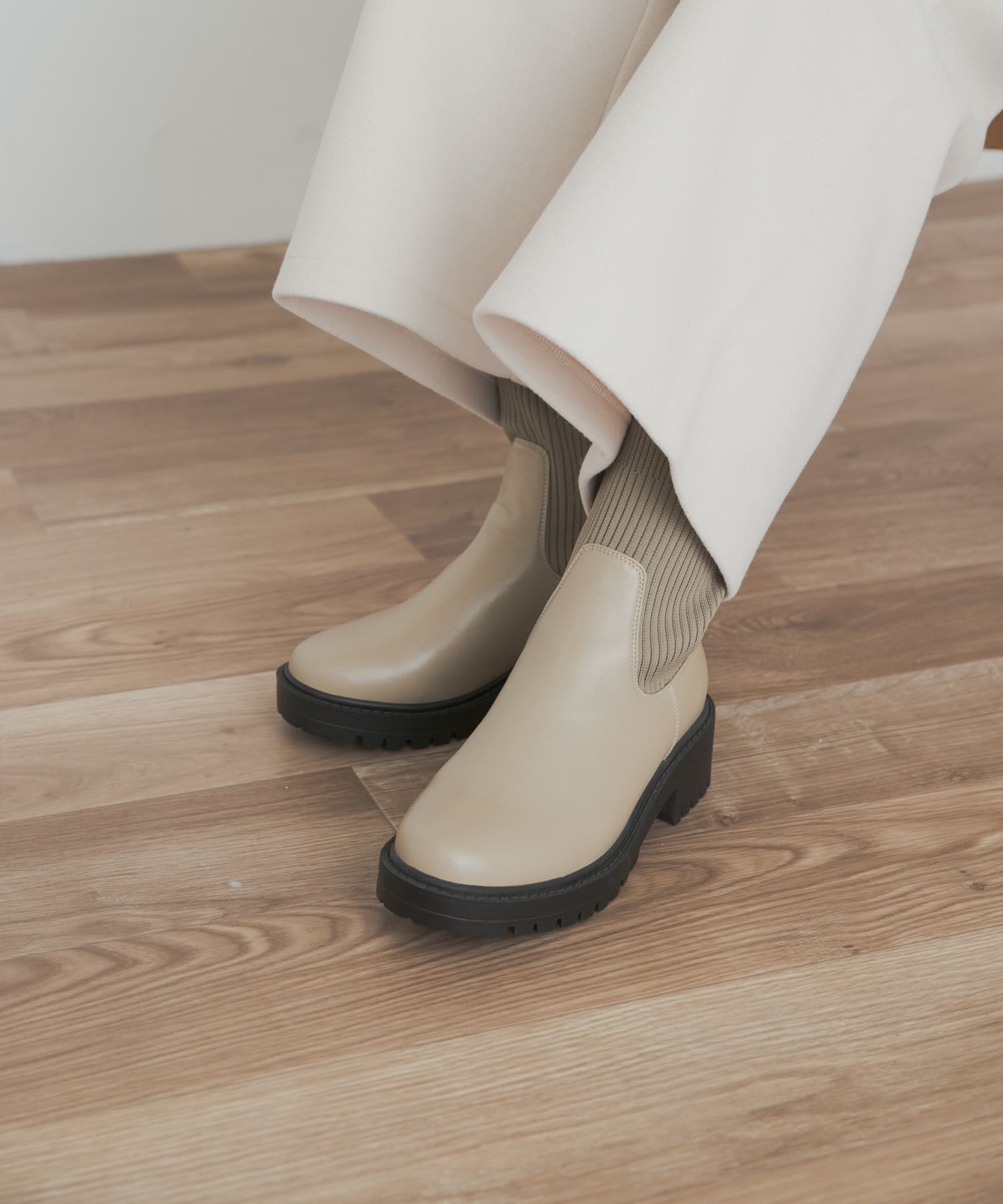 ニットドッキングブーツ BEIGE 36