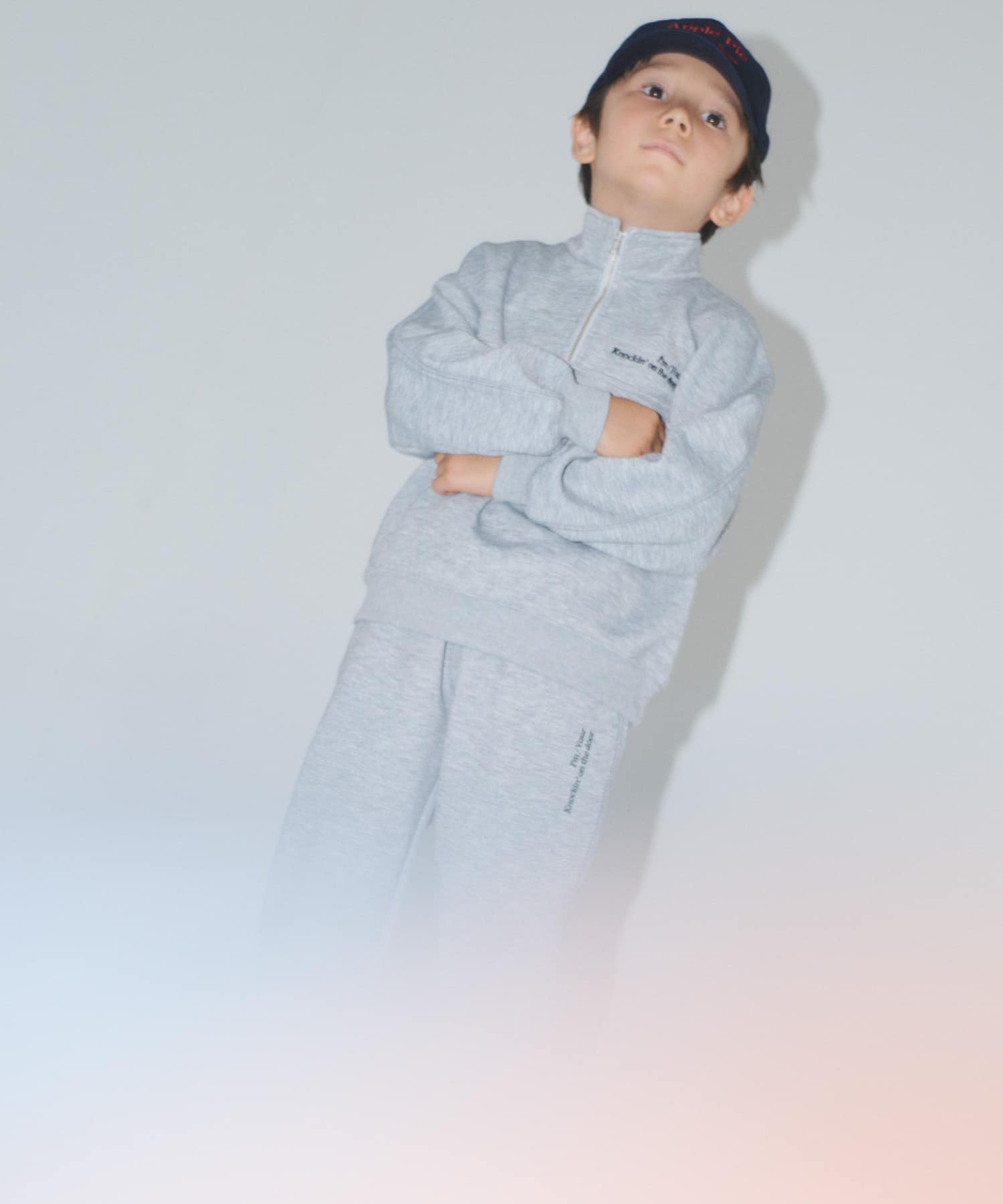 『セットアップ対応』ハーフジップダンボールプルオーバー(KIDS) 杢GRAY 105