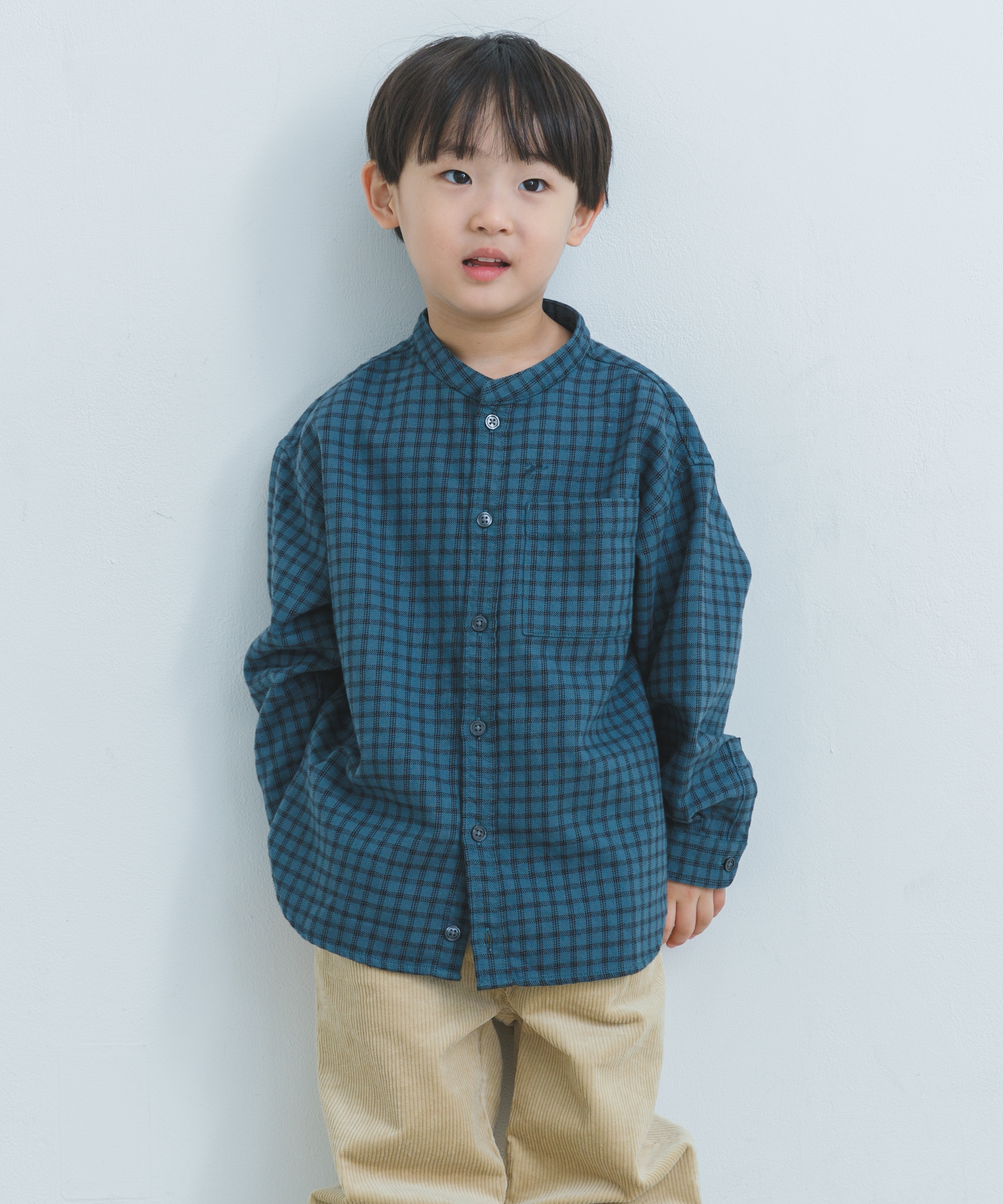 『親子リンク』起毛ネルバンドカラーシャツ(KIDS)