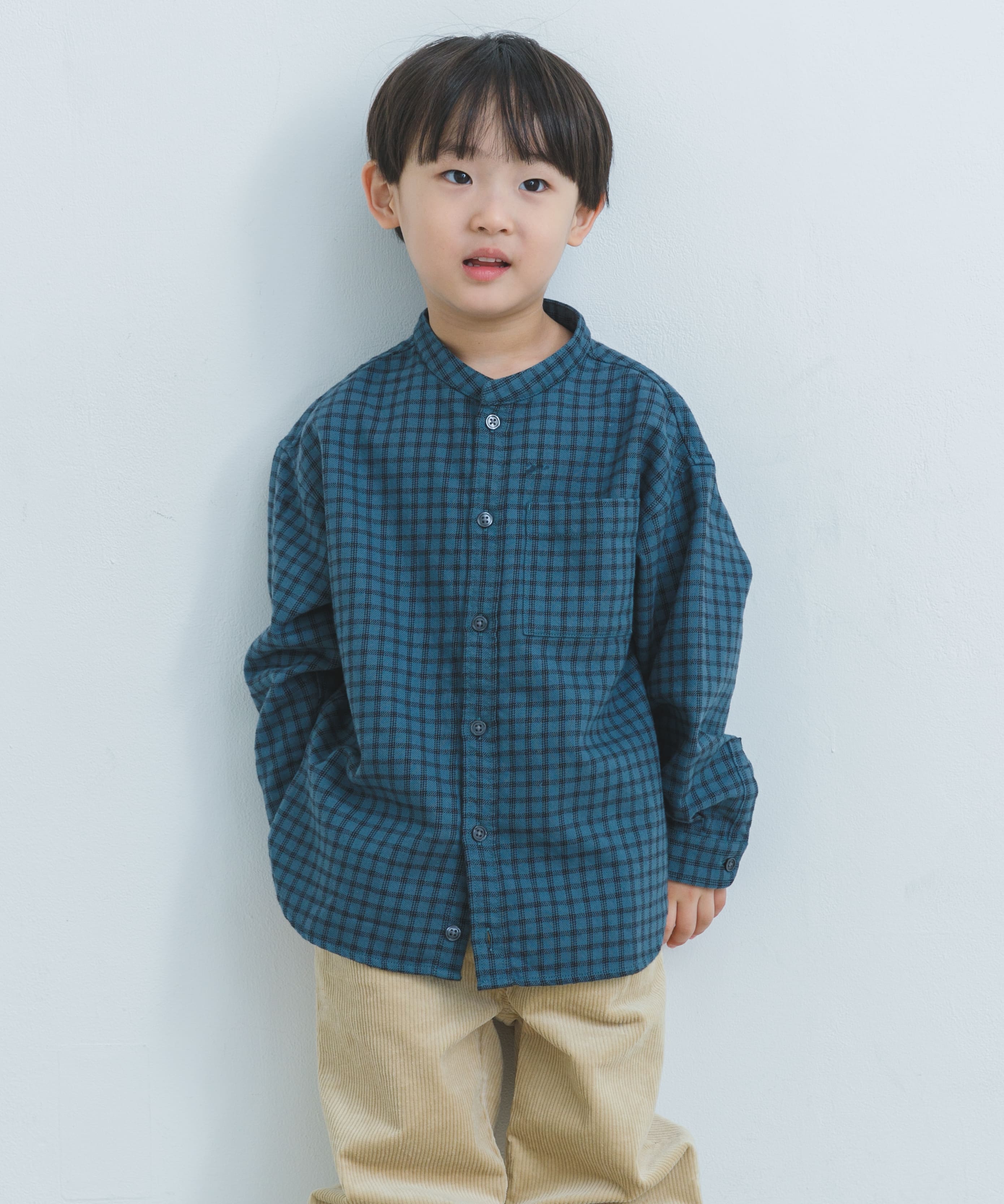 『親子リンク』起毛ネルバンドカラーシャツ(KIDS)