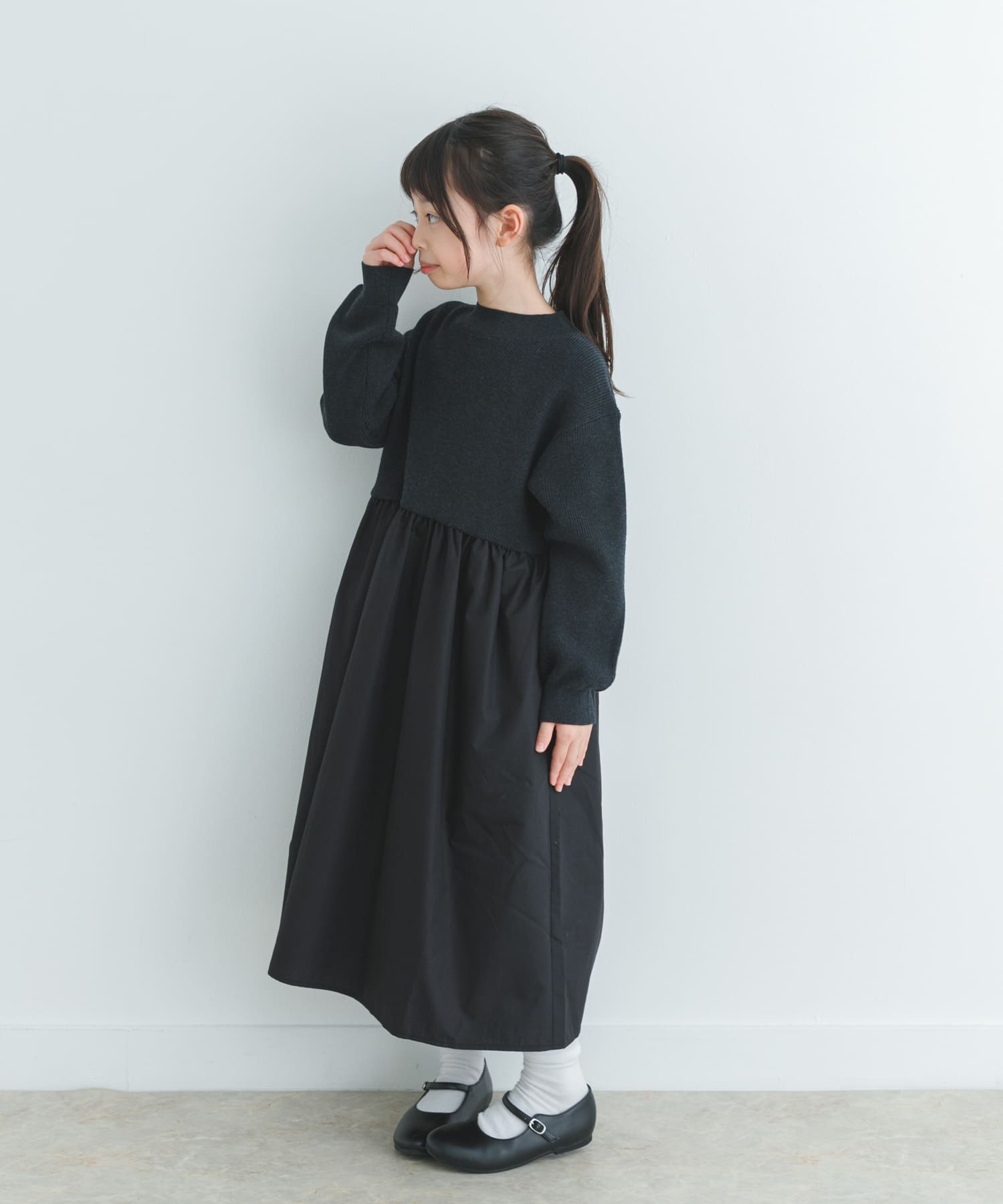 『親子リンク』ニットドッキングワンピース(KIDS) BLACK 120(115-125)