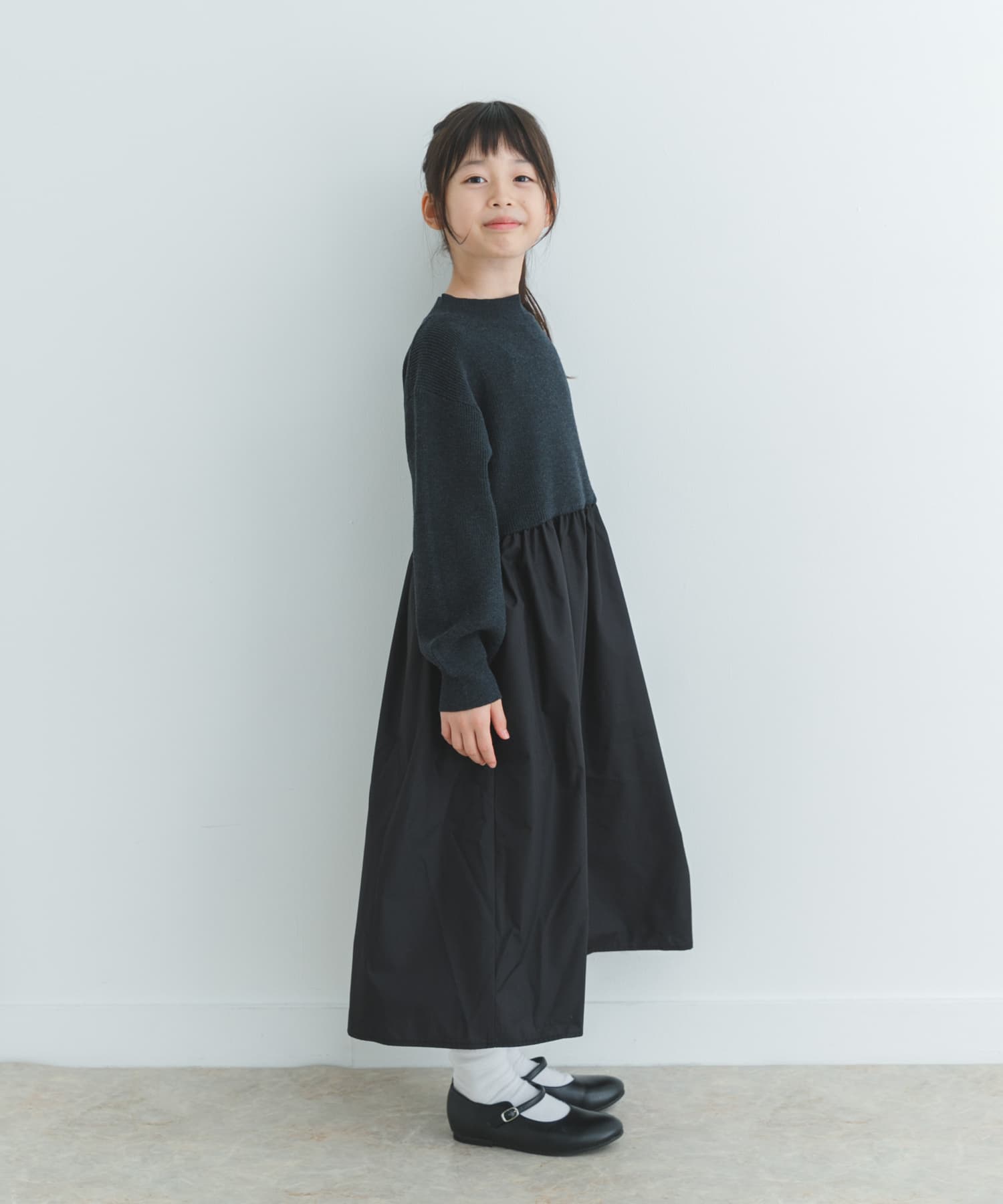 『親子リンク』ニットドッキングワンピース(KIDS) BLACK 120(115-125)