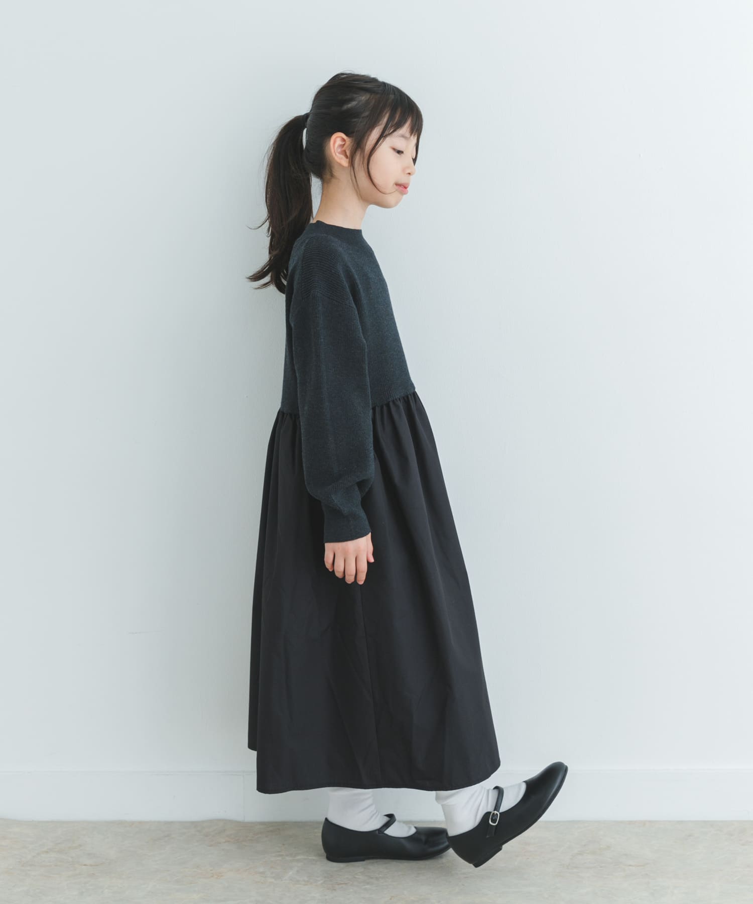 『親子リンク』ニットドッキングワンピース(KIDS) BLACK 120(115-125)