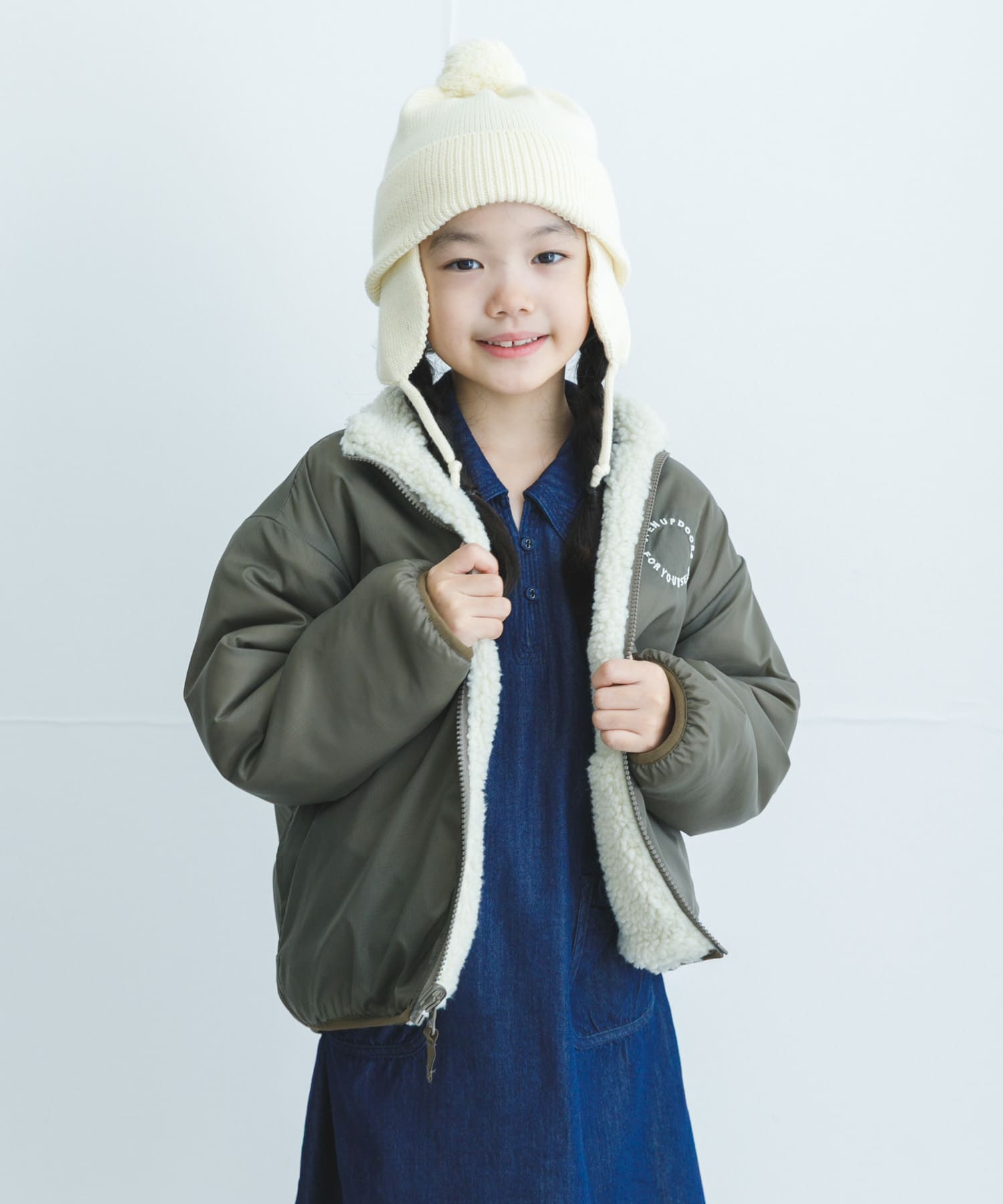 リバーシブルボアジャケット(KIDS)(105 BLK×BE): キッズ｜URBAN