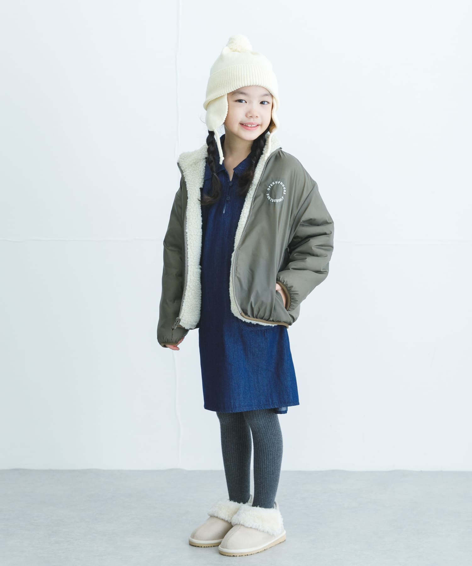 リバーシブルボアジャケット(KIDS)(105 BLK×BE): キッズ｜URBAN