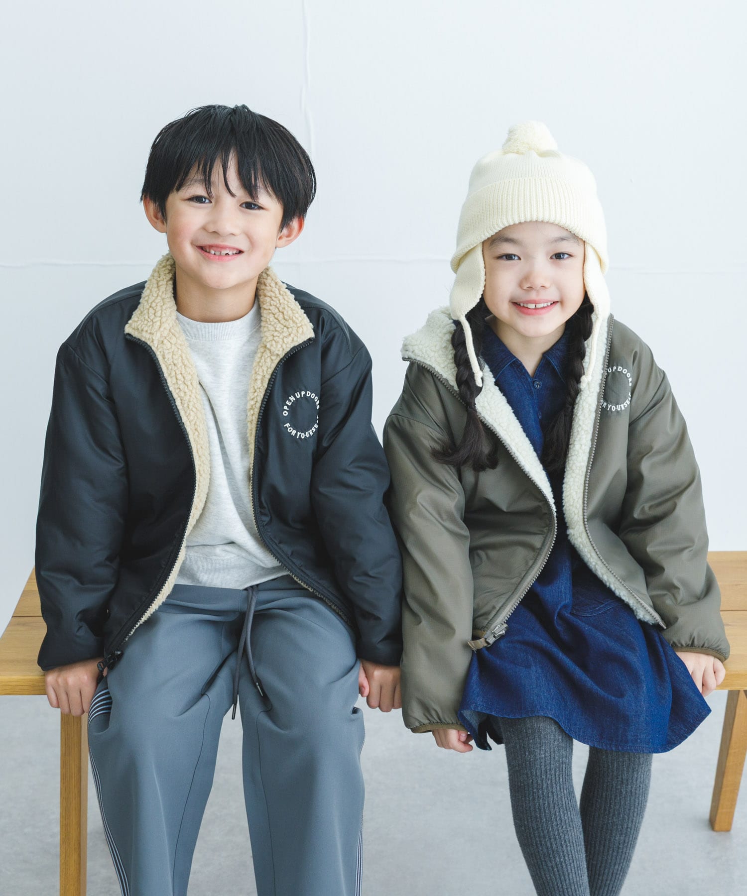 リバーシブルボアジャケット(KIDS)(105 BLK×BE): キッズ｜URBAN
