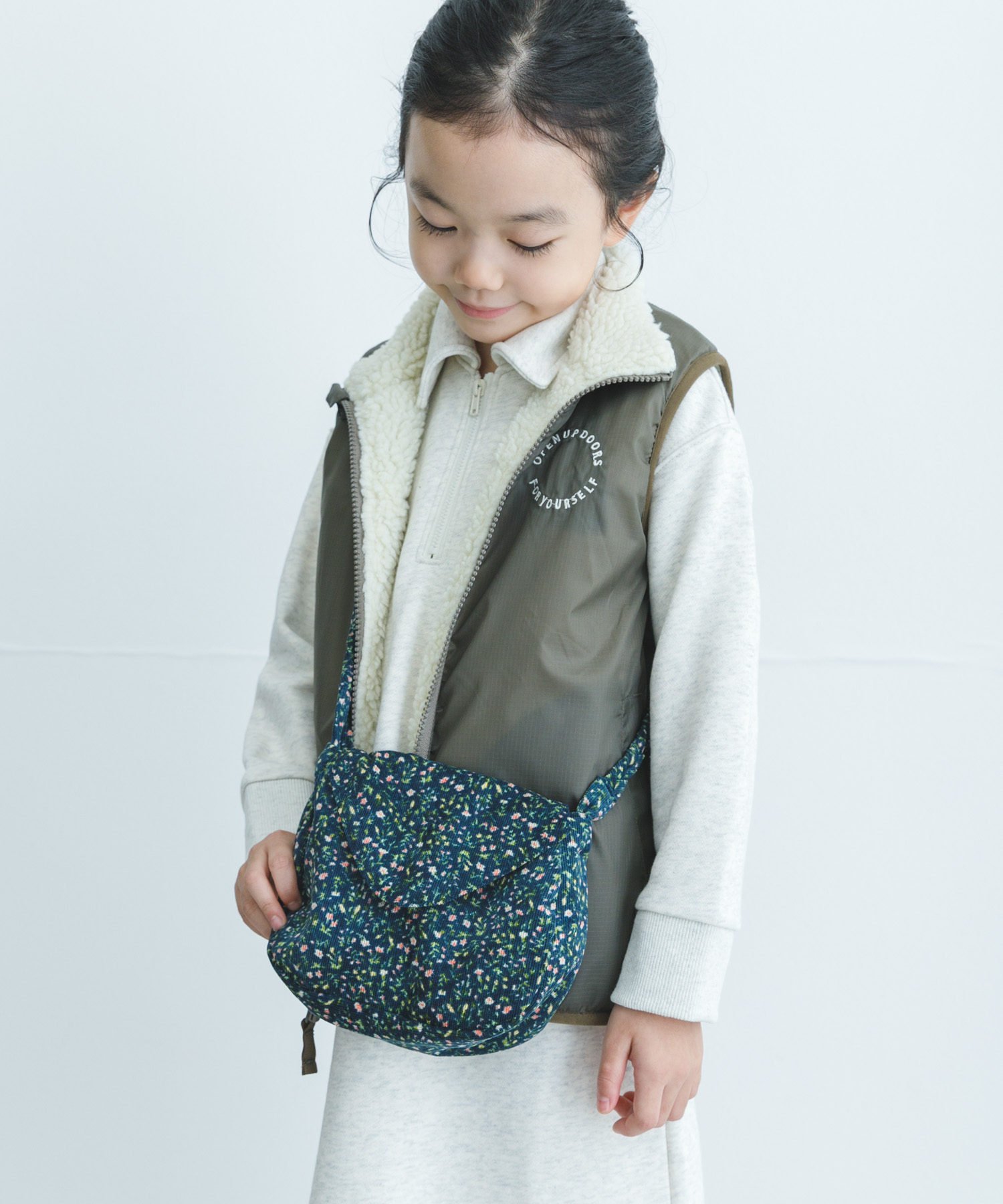 花柄コーデュロイポシェット(KIDS) NAVY one