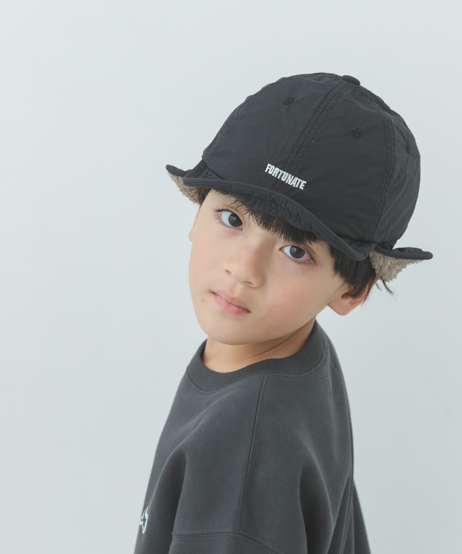 耳当て付きキャップ(KIDS) BLACK one