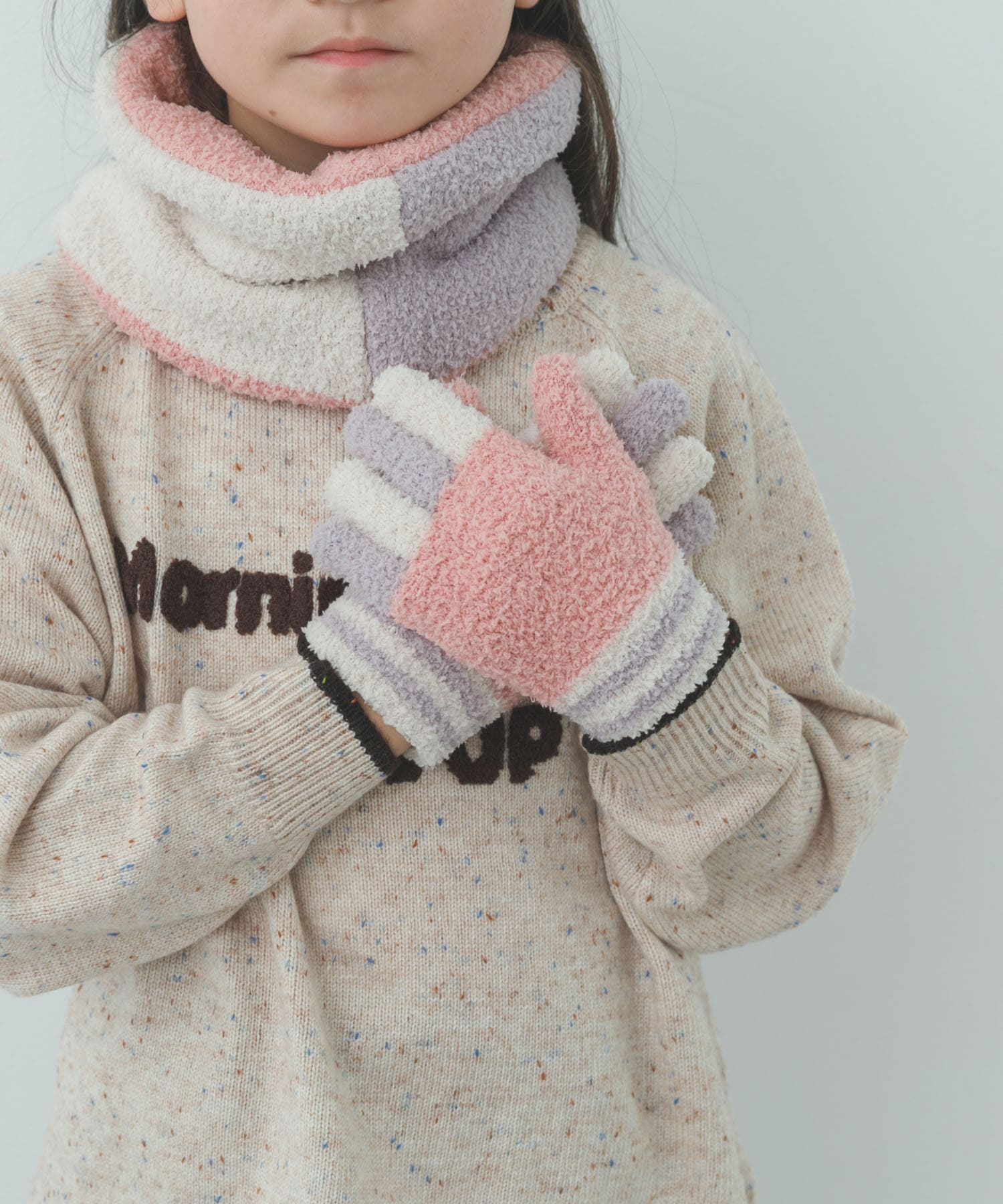 マシュマロトライカラー手袋(KIDS) PINK one