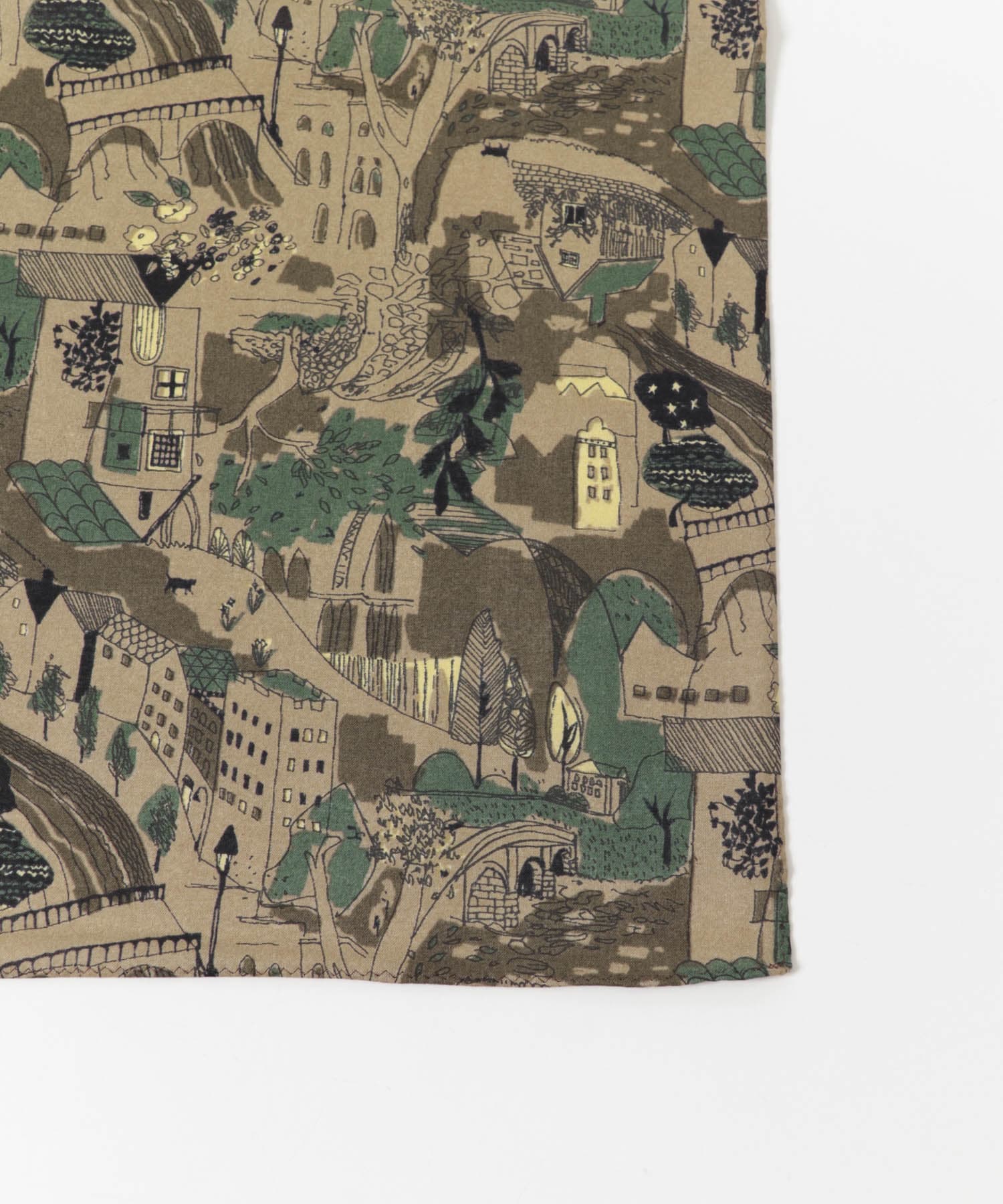 LIFE STYLE TAILOR　タウンモチーフ柄コットンハンカチ GREEN -