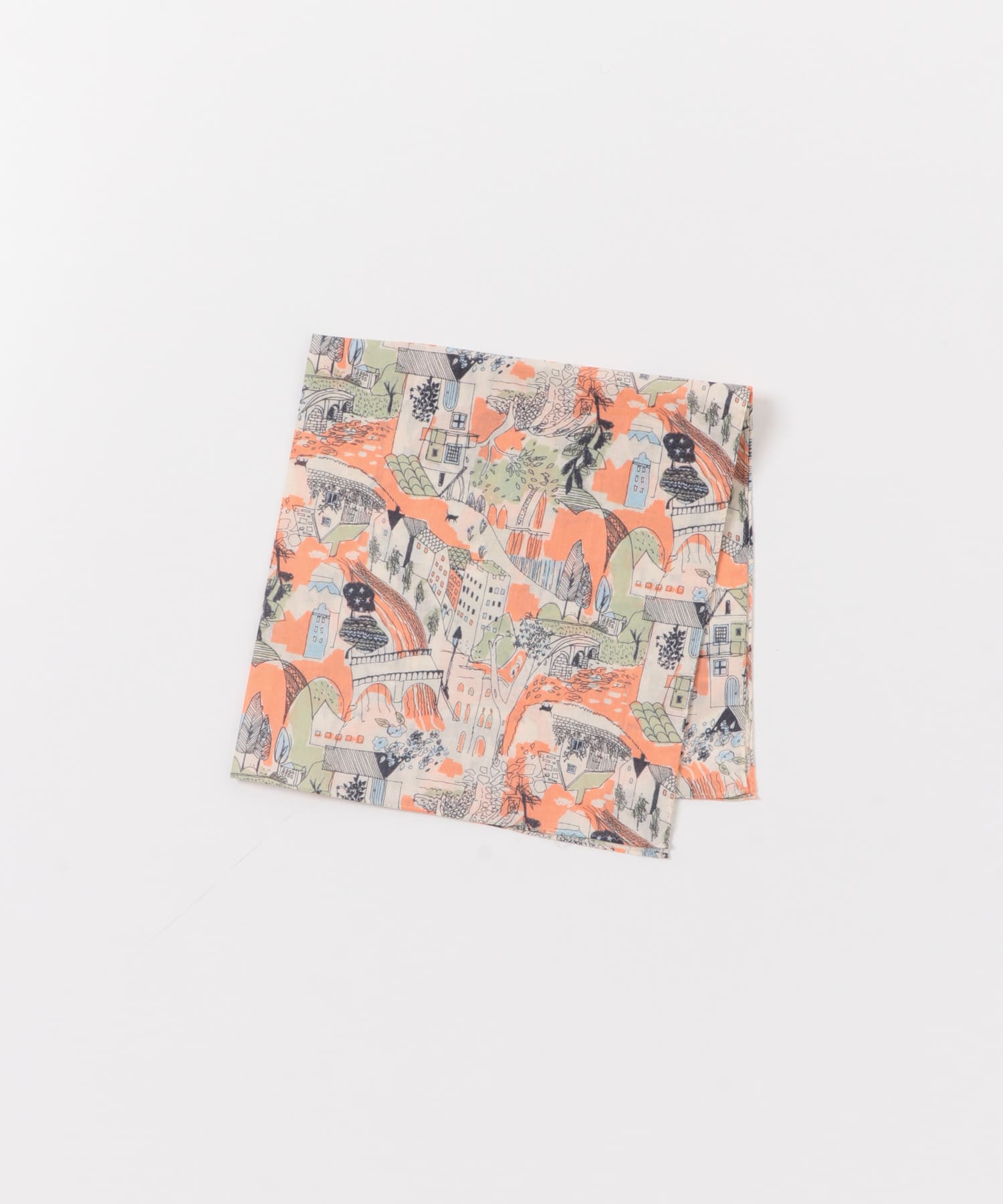 LIFE STYLE TAILOR　タウンモチーフ柄コットンハンカチ PINK -