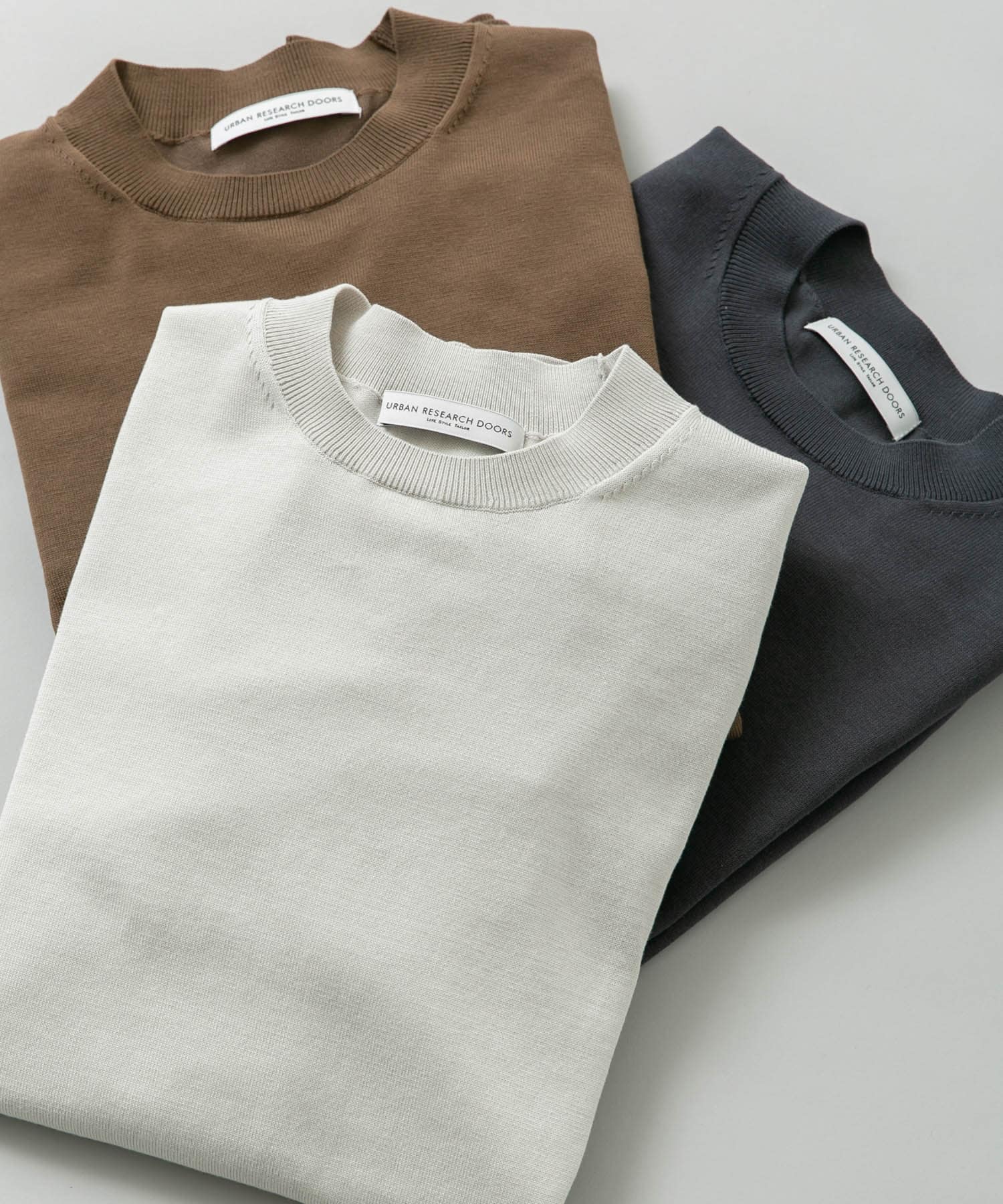 LIFE STYLE TAILOR　ハイゲージクルーネック長袖ニット GRY WHITE M