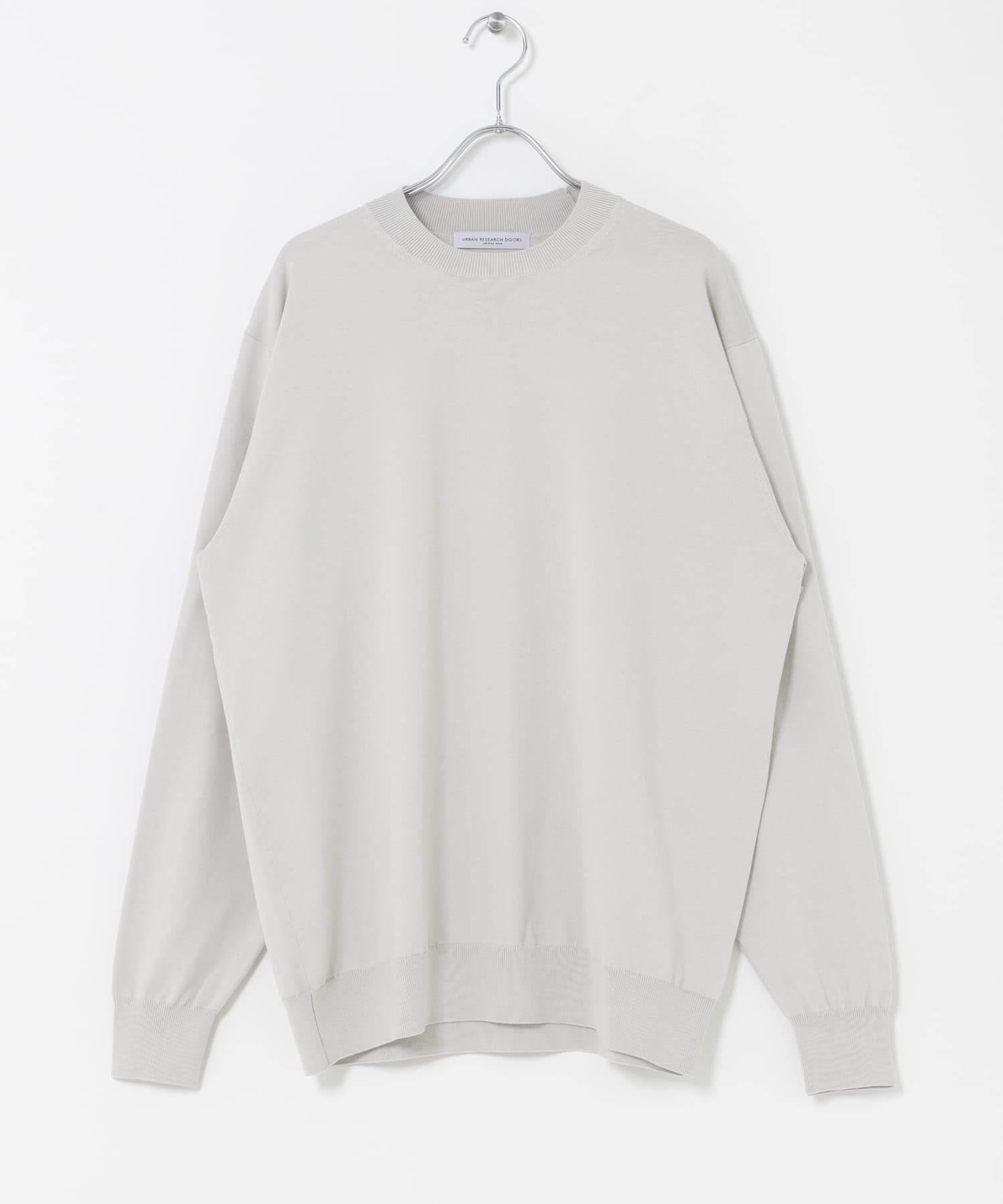 LIFE STYLE TAILOR　ハイゲージクルーネック長袖ニット GRY WHITE M