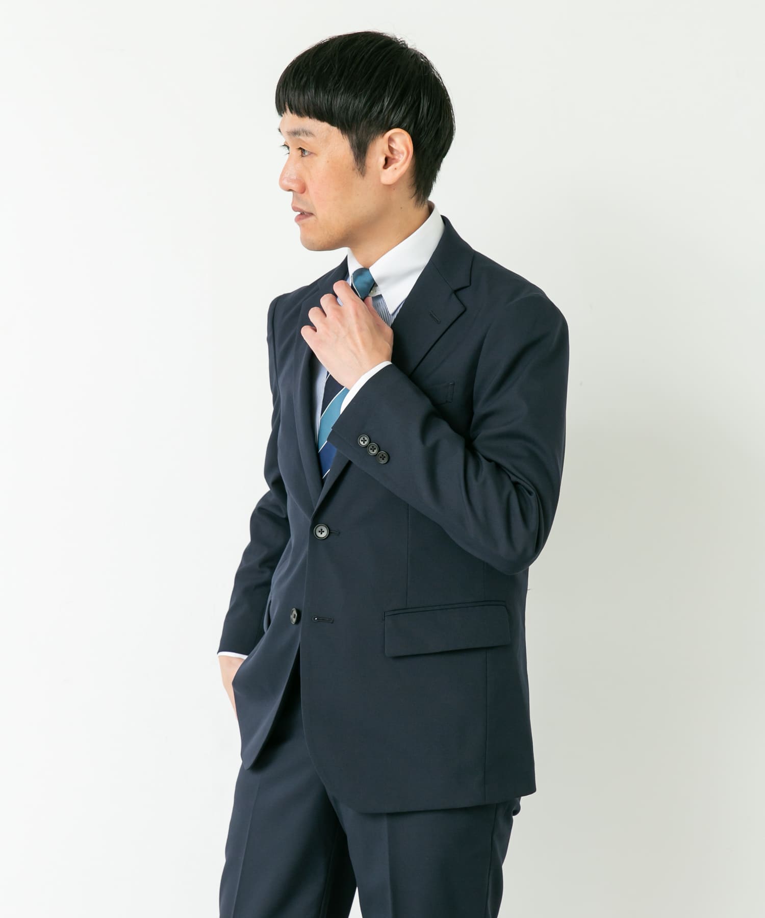 LIFE STYLE TAILOR　ウールライクコンフォータブルスマートジャケット NAVY M
