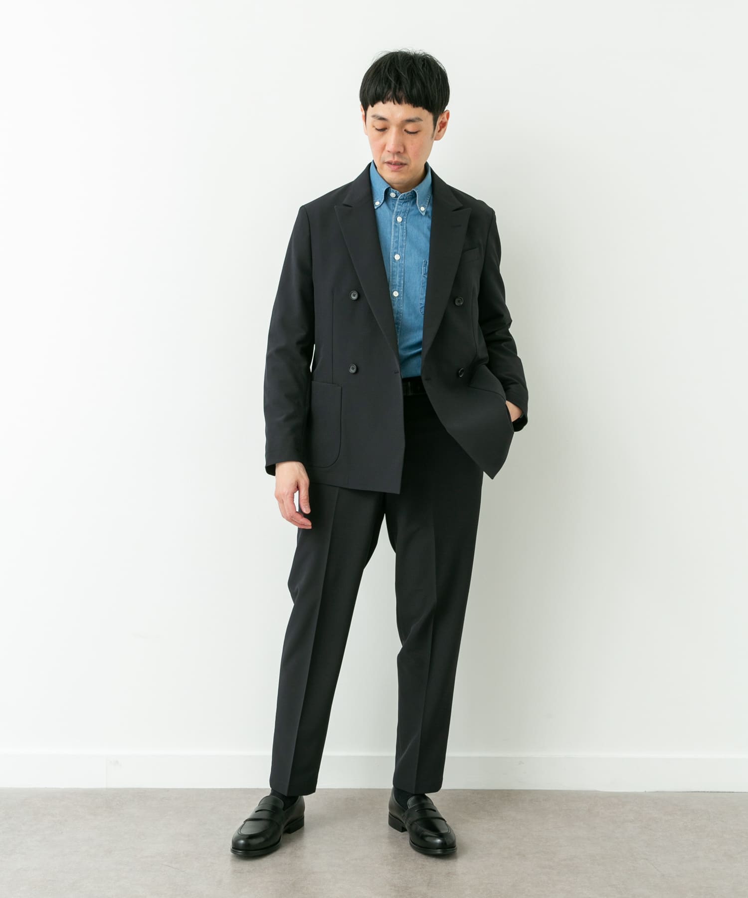 LIFE STYLE TAILOR　4WAYストレッチコンフォータブルダブルジャケット NAVY M