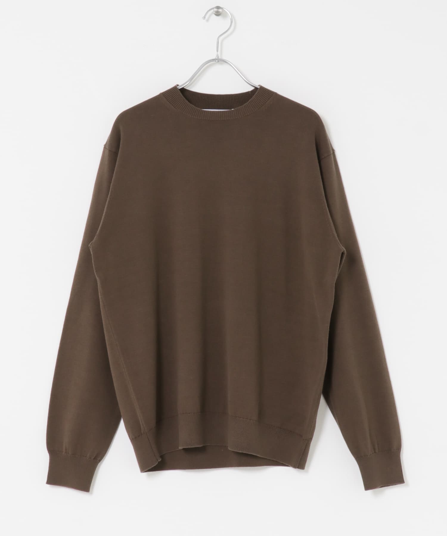 LIFE STYLE TAILOR　コットンシルクハイゲージクルーニット BROWN M