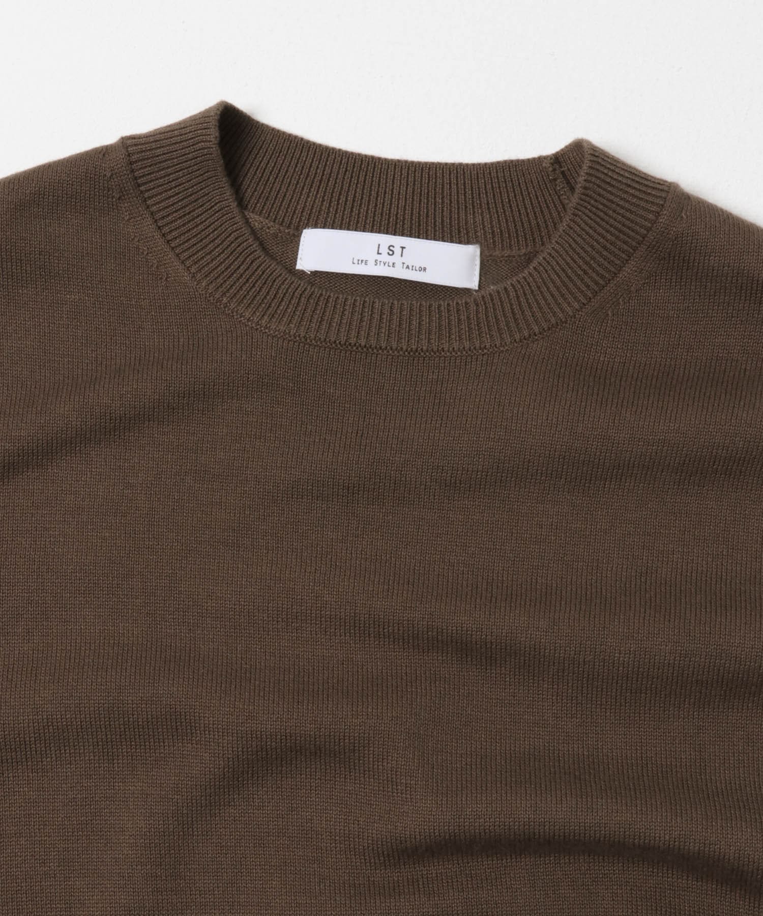 LIFE STYLE TAILOR　コットンシルクハイゲージクルーニット BROWN M