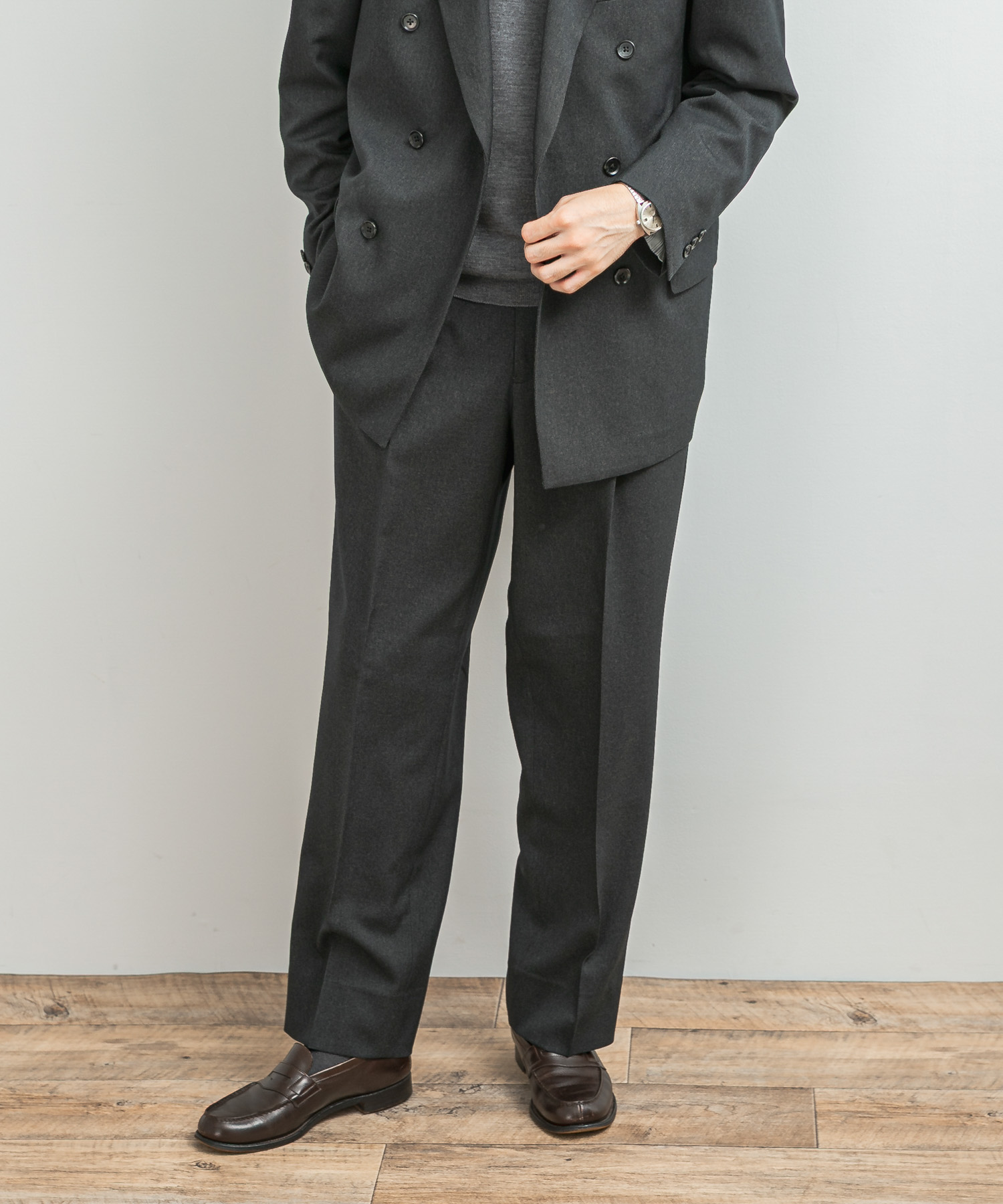 LIFE STYLE TAILOR　ピンヘッドツイルストレッチ2タックパンツ