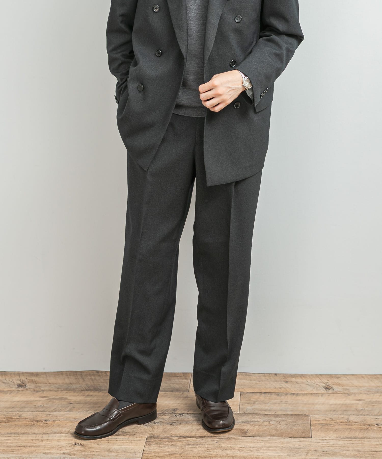 LIFE STYLE TAILOR　ピンヘッドツイルストレッチ2タックパンツ