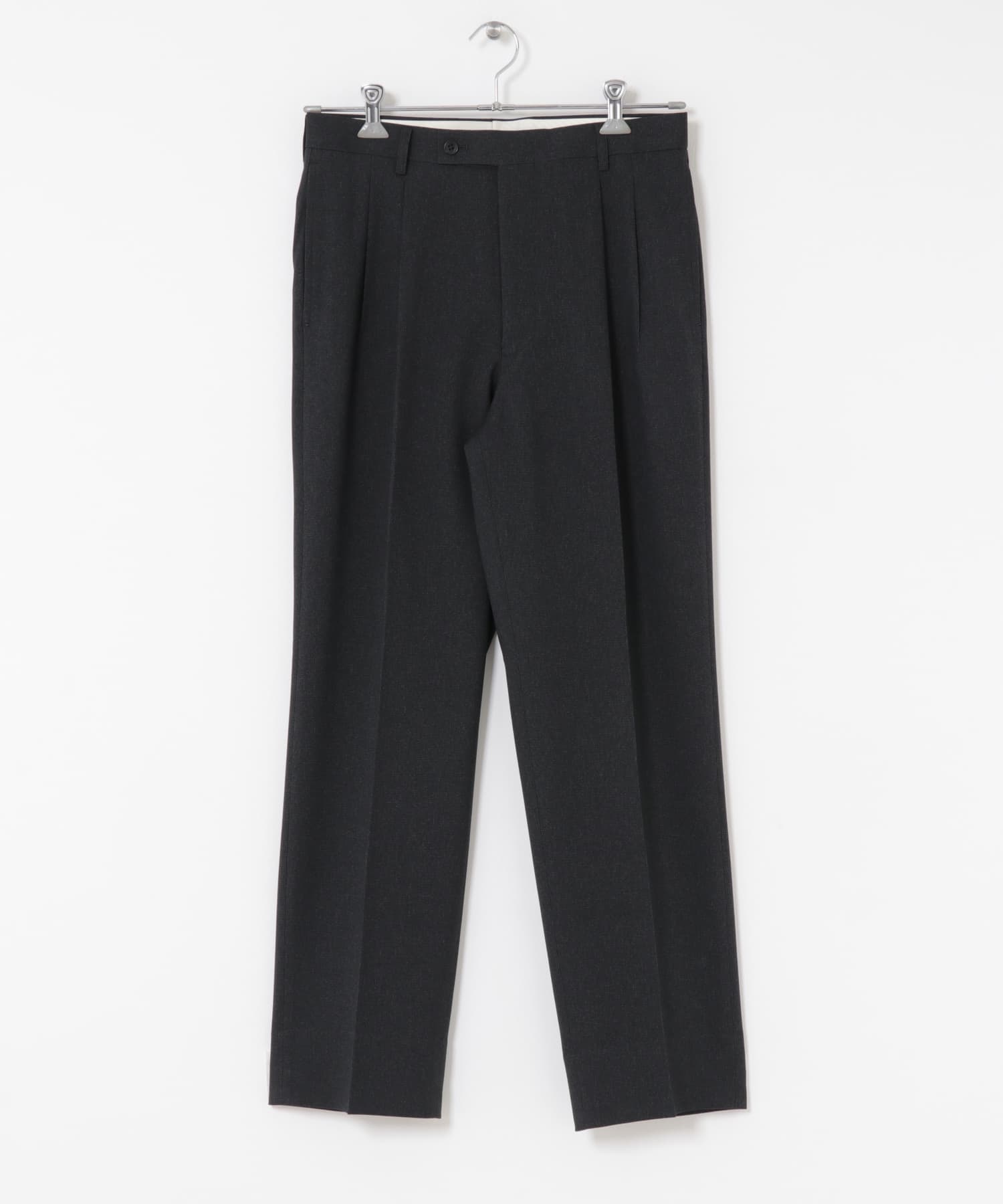 LIFE STYLE TAILOR ピンヘッドツイルストレッチ2タックパンツ(S NAVY