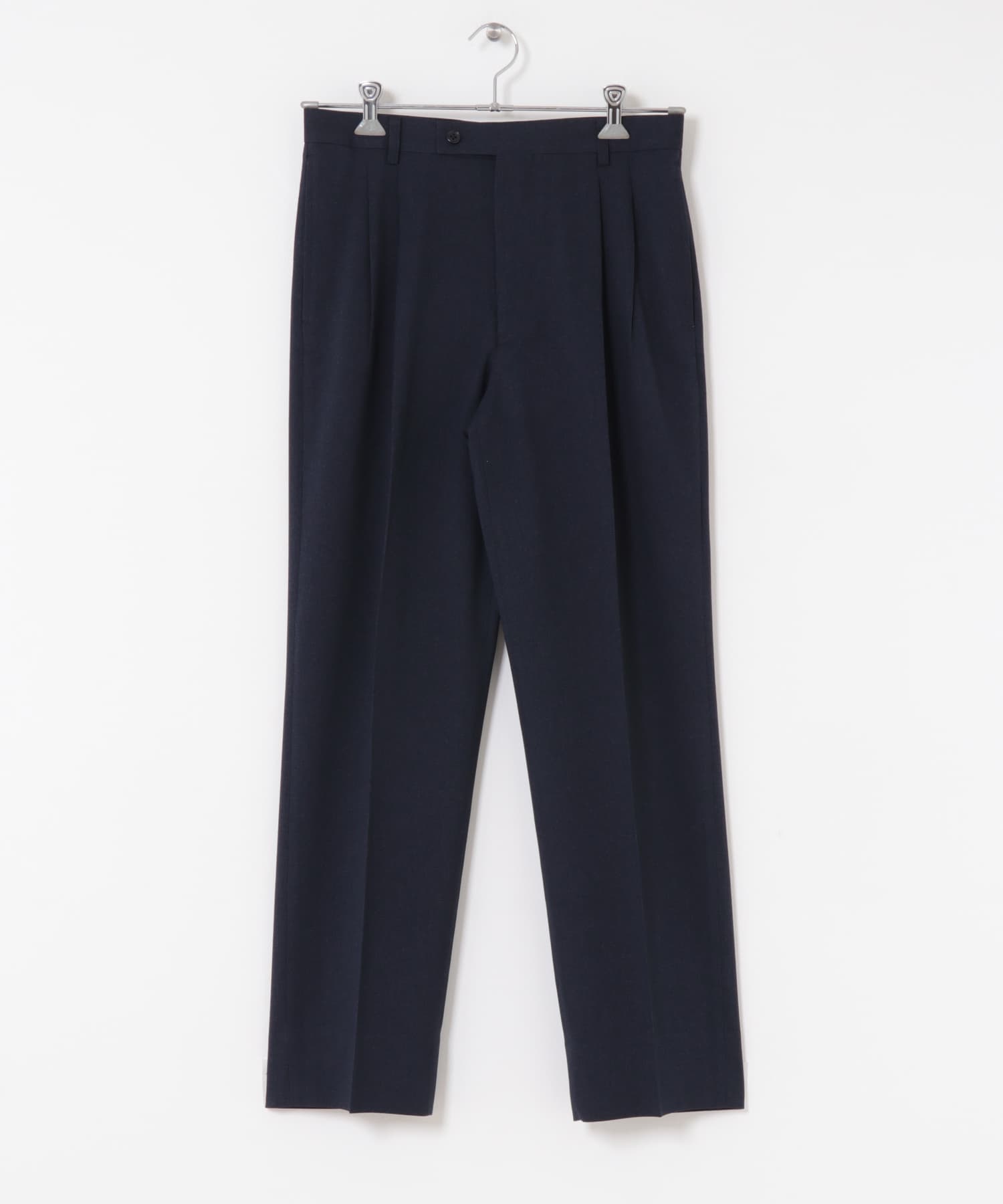 LIFE STYLE TAILOR ピンヘッドツイルストレッチ2タックパンツ(S NAVY