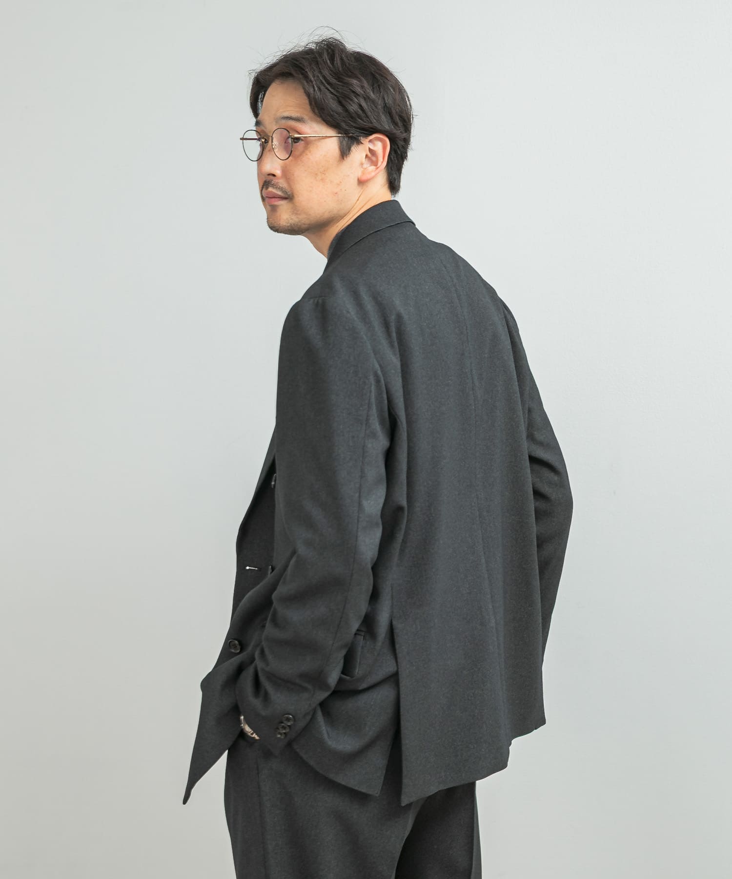 LIFE STYLE TAILOR　ピンヘッドツイルストレッチWジャケット CHARCOAL S