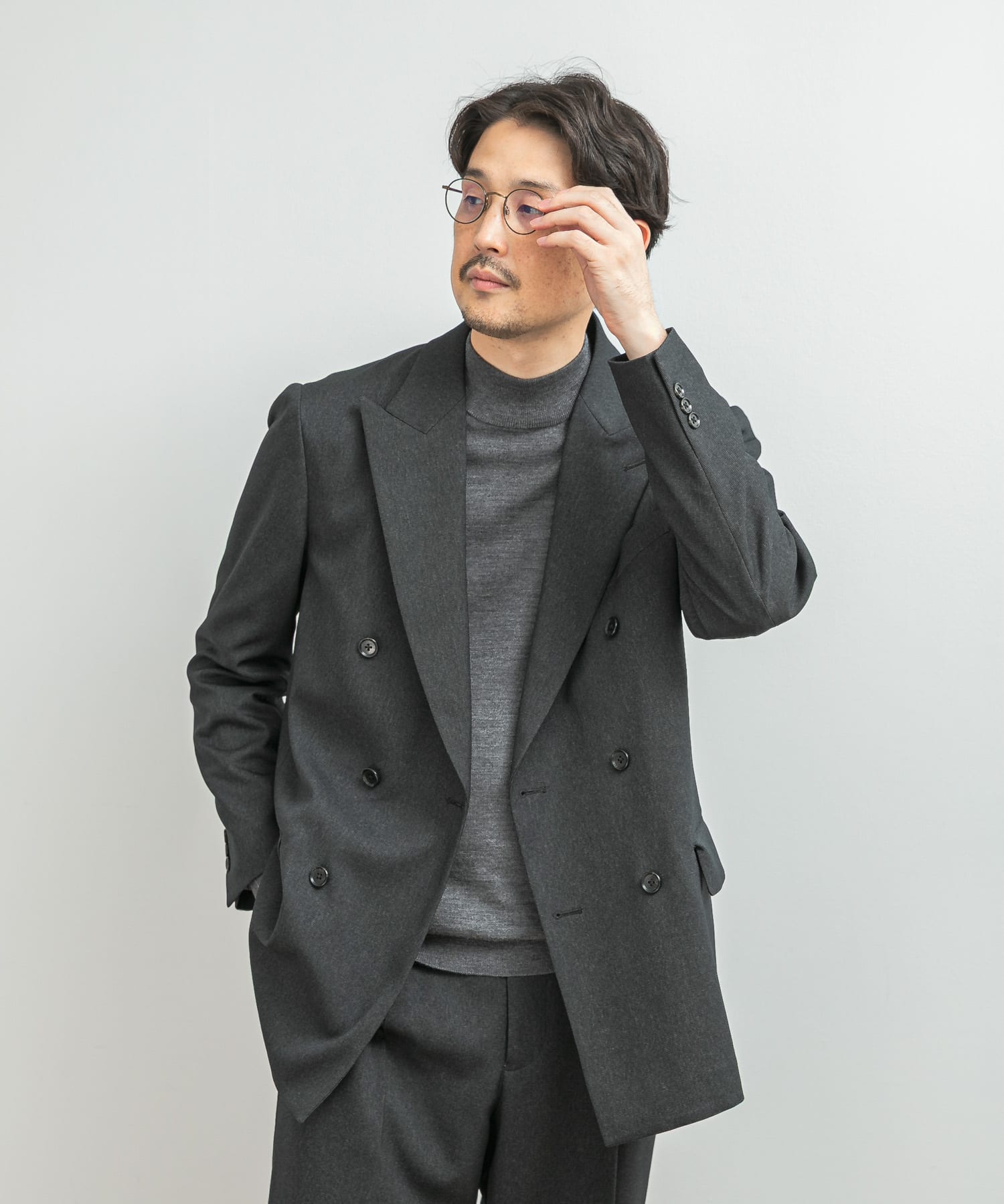 LIFE STYLE TAILOR　ピンヘッドツイルストレッチWジャケット CHARCOAL S