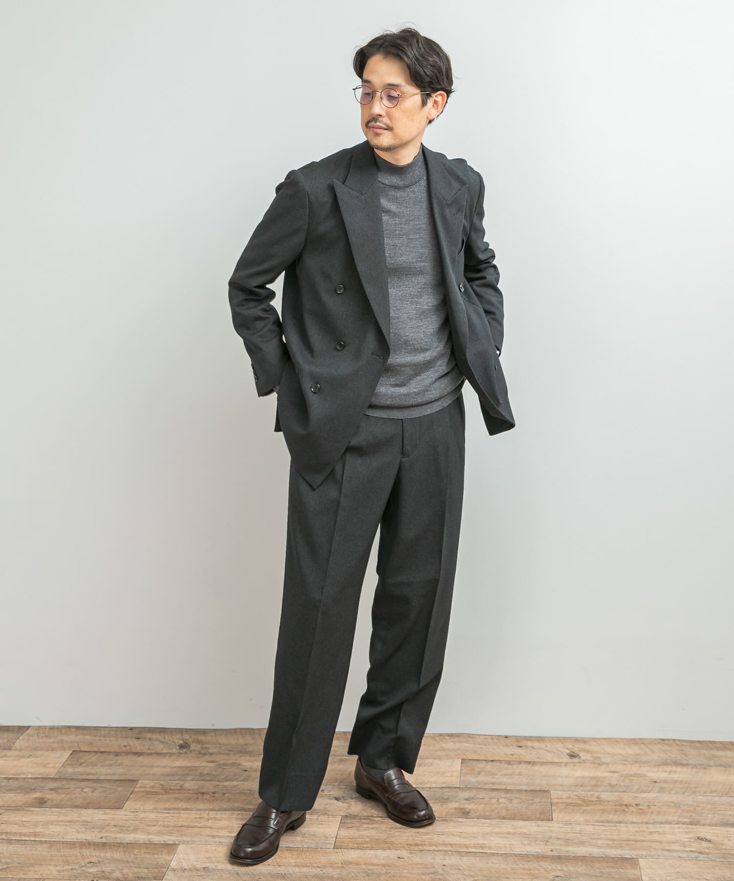 LIFE STYLE TAILOR　ピンヘッドツイルストレッチWジャケット CHARCOAL S
