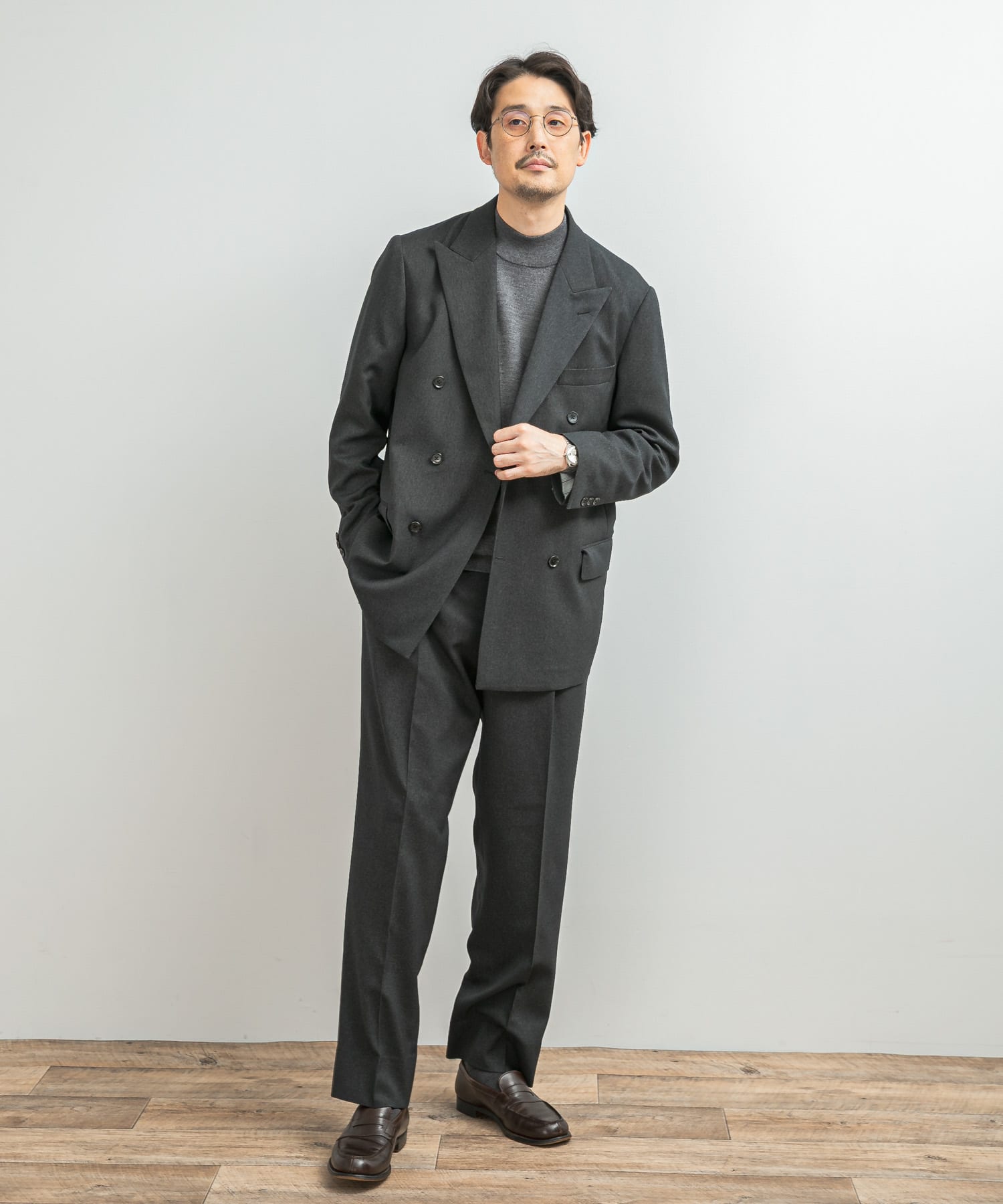 LIFE STYLE TAILOR　ピンヘッドツイルストレッチWジャケット CHARCOAL S