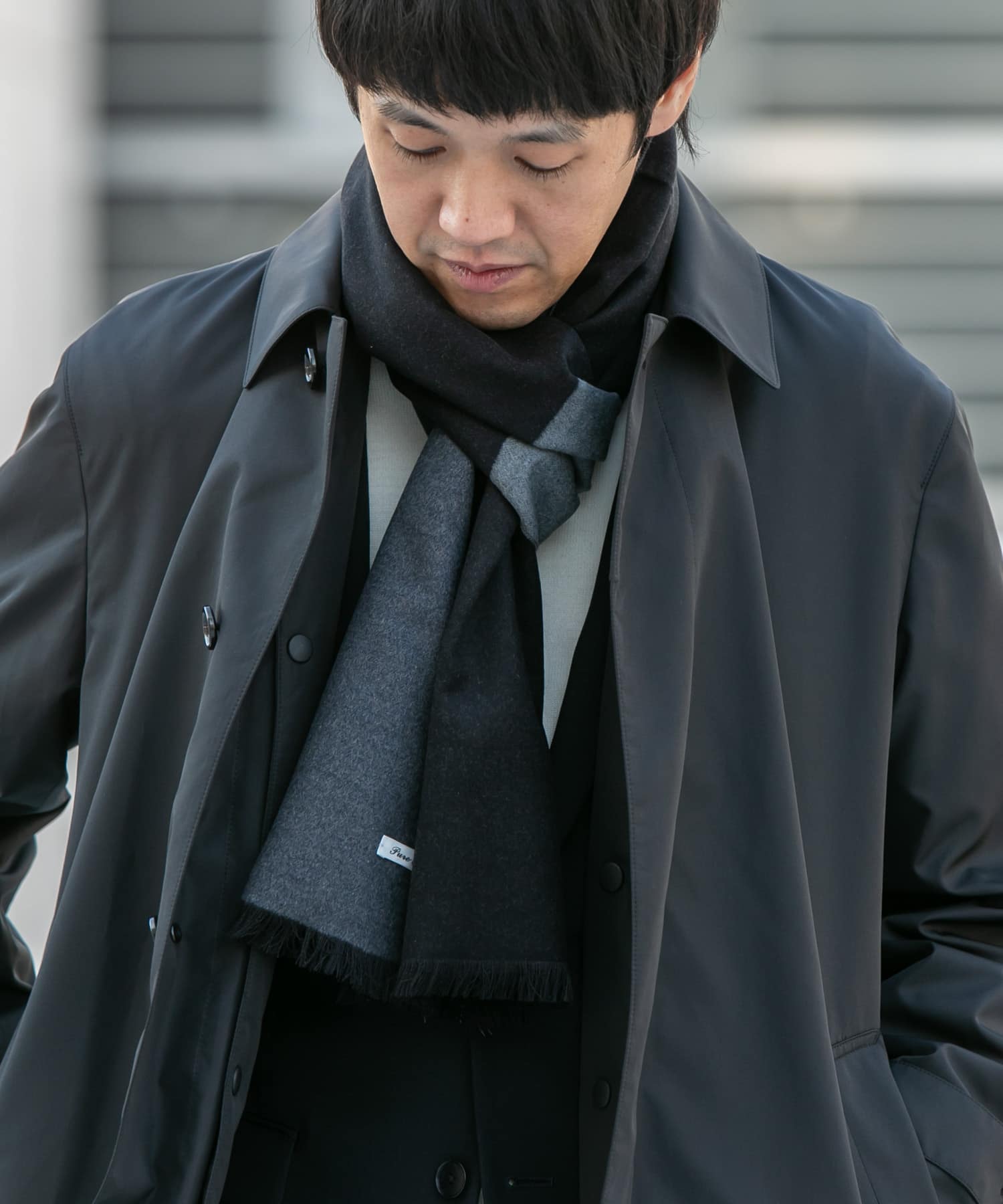 LIFE STYLE TAILOR　シルクリバーシブルマフラー 01CCL-BLK -