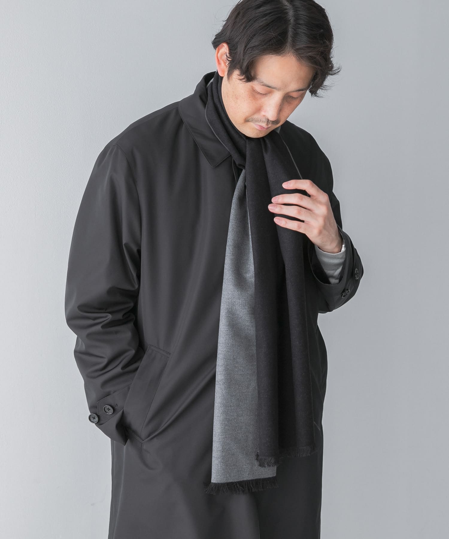 LIFE STYLE TAILOR　シルクリバーシブルマフラー 01CCL-BLK -