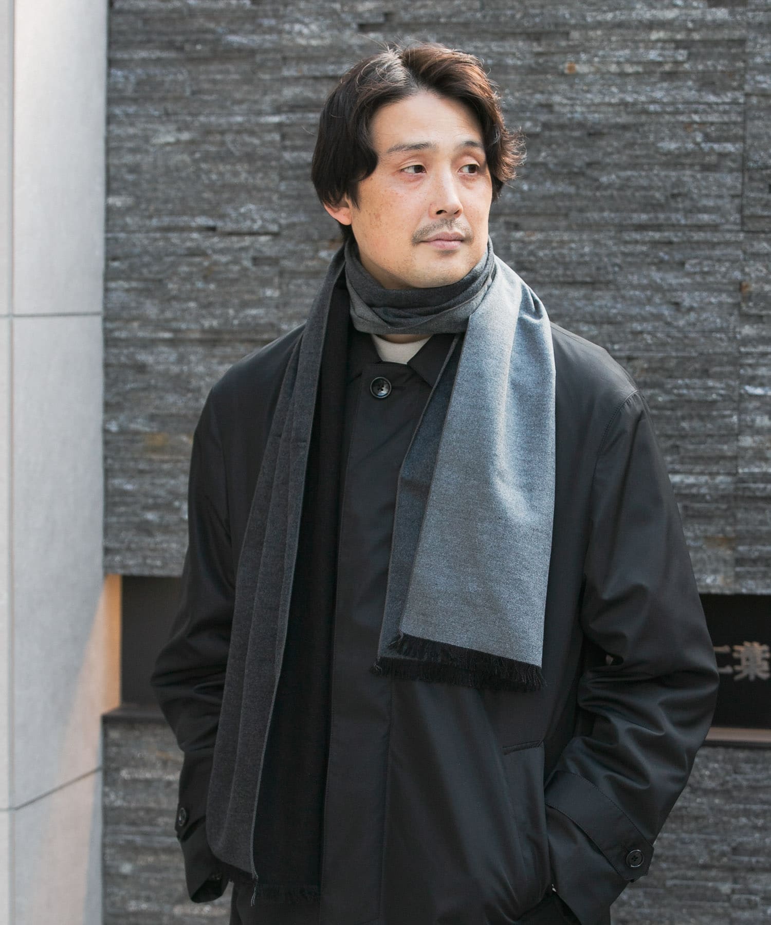 LIFE STYLE TAILOR　シルクリバーシブルマフラー 01CCL-BLK -