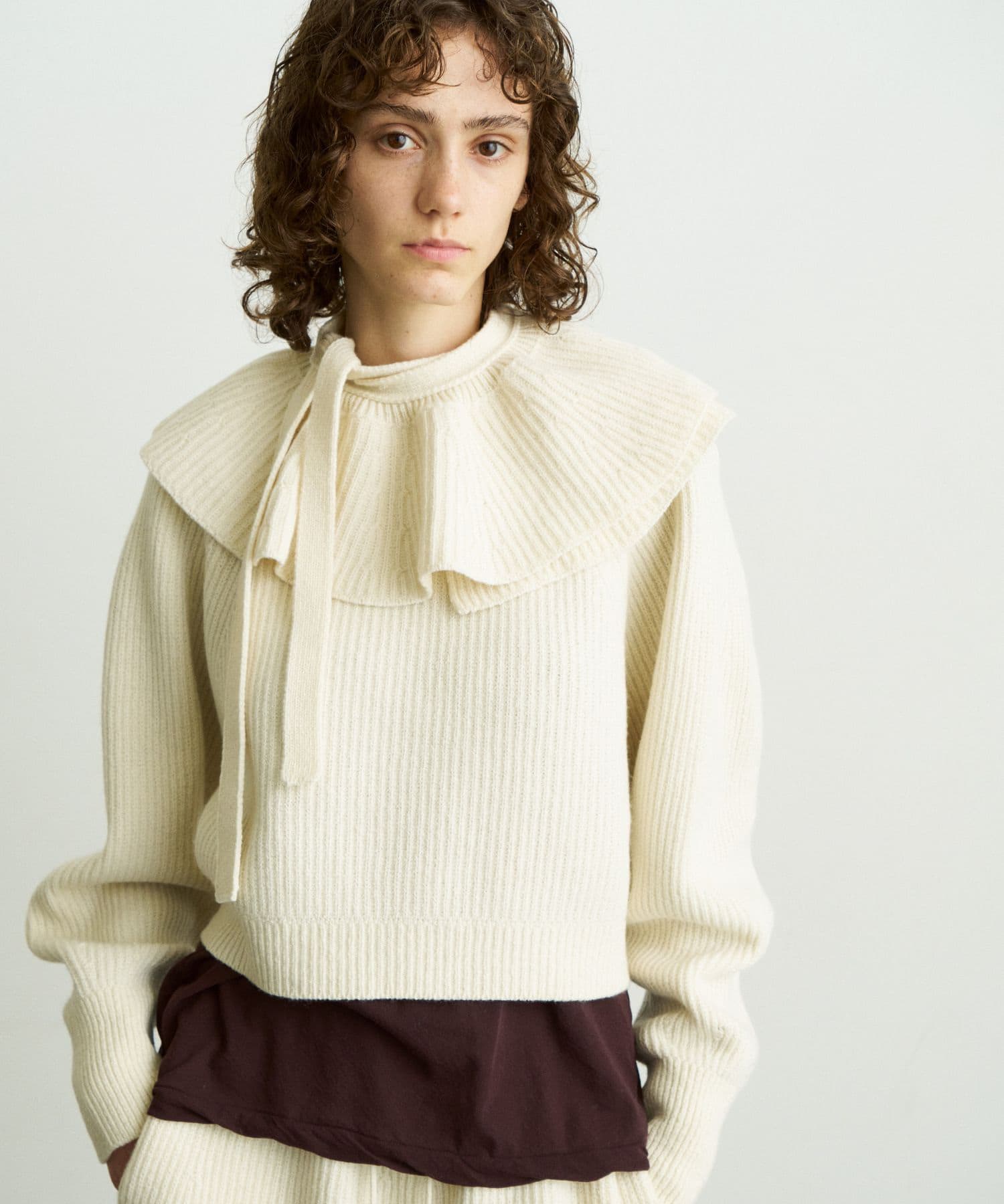 unfil　wool knit frill collar off white 1