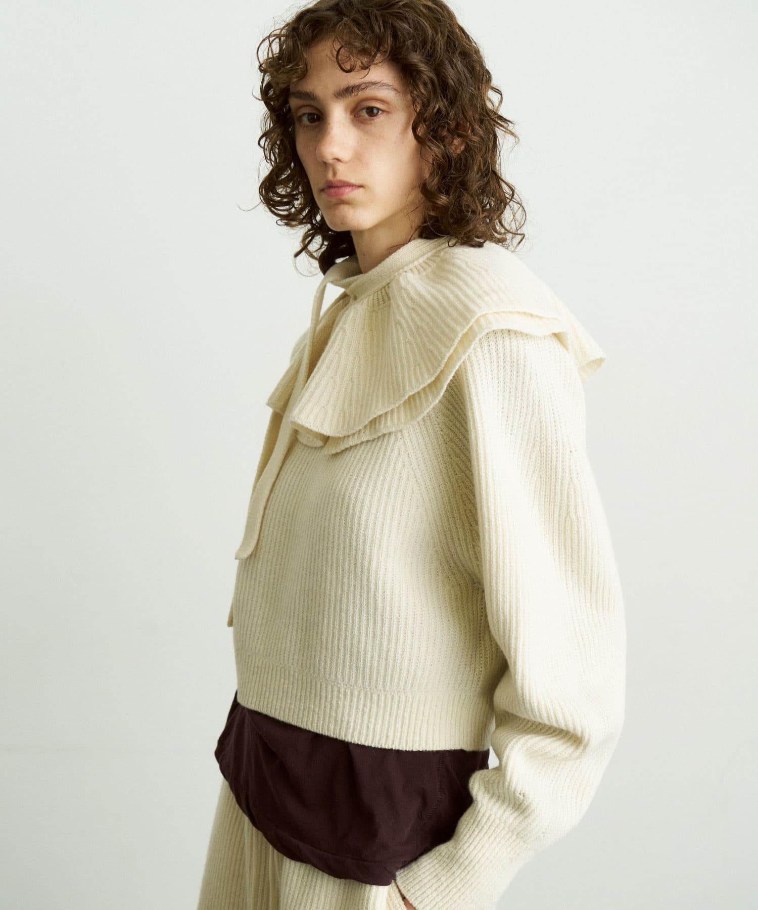 unfil　wool knit frill collar off white 1