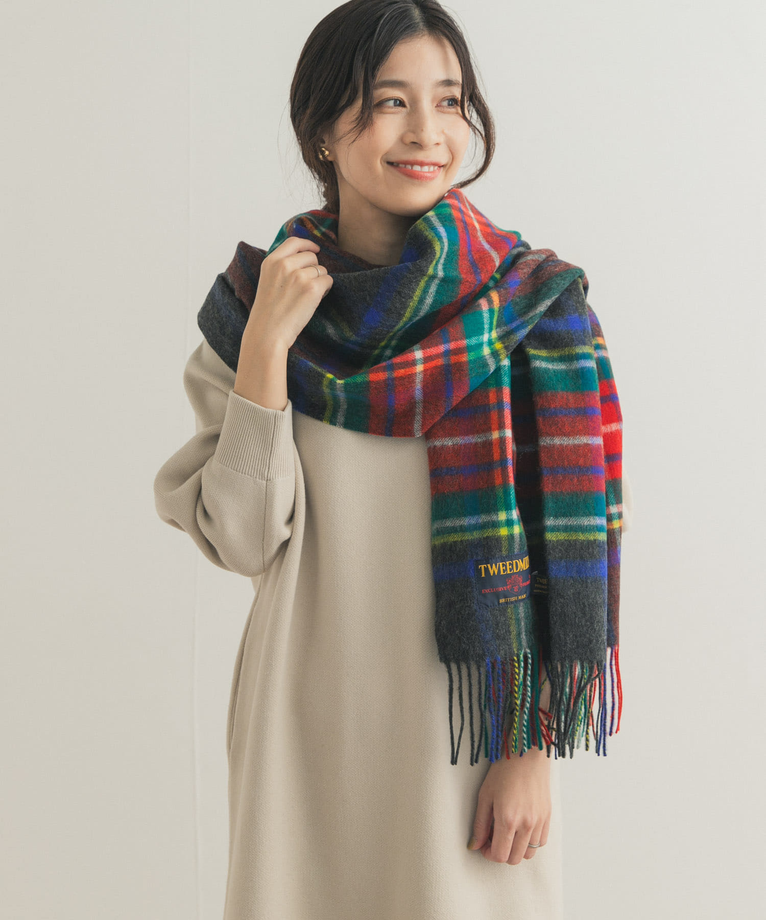 『一部別注カラー』TWEED MILL　Lambswool Stole 別注C/GRY Free