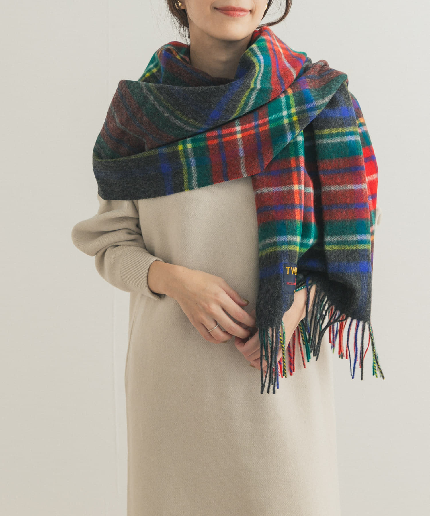 『一部別注カラー』TWEED MILL　Lambswool Stole 別注C/GRY Free