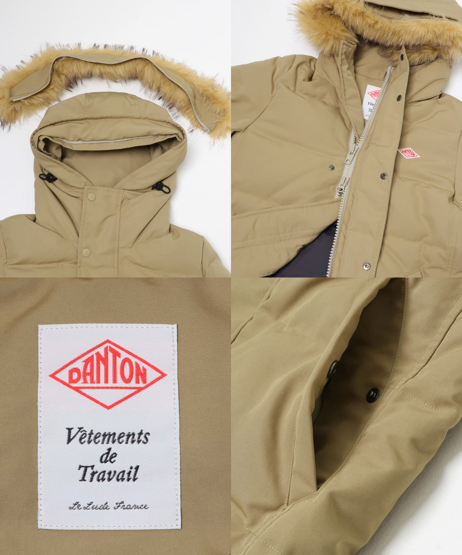 DANTON　FAKE FAR HOODED DOWN COAT LT.BEIGE S
