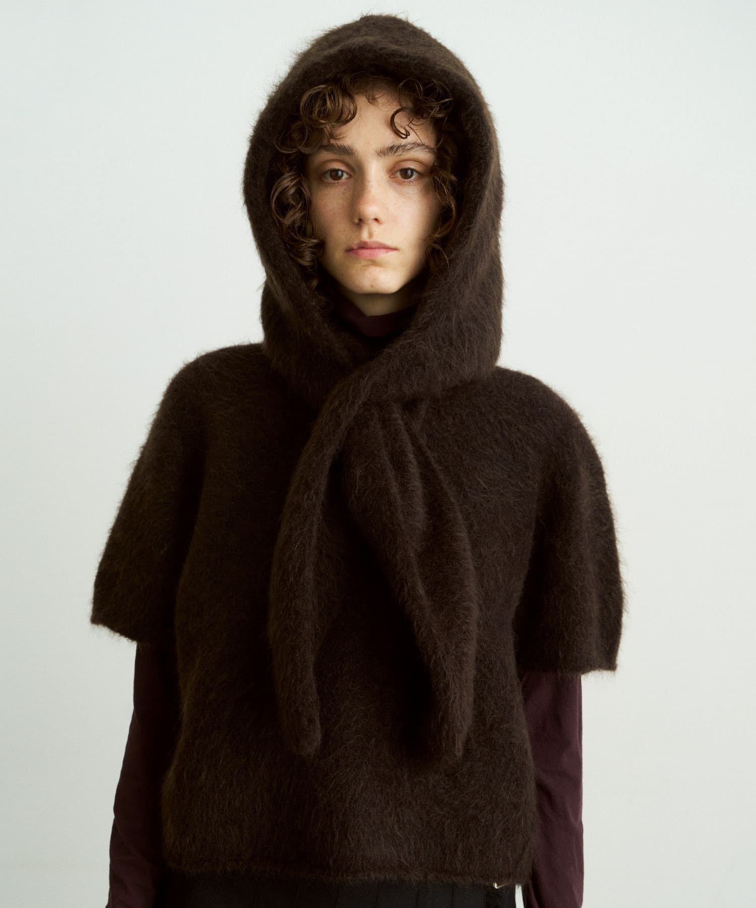 unfil　mohair hooted stole d.brown 1