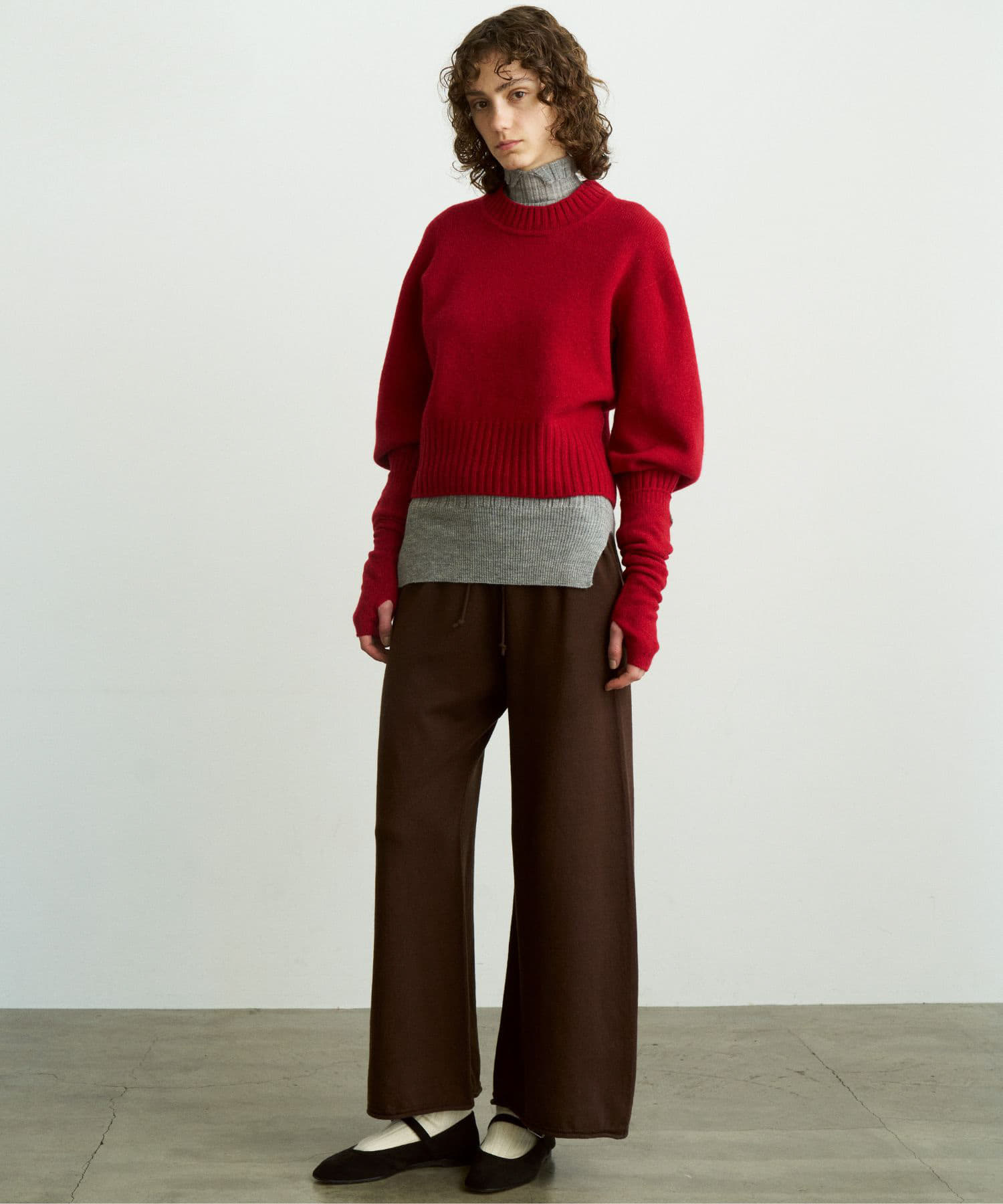 unfil　wool fingerless gloves red 1