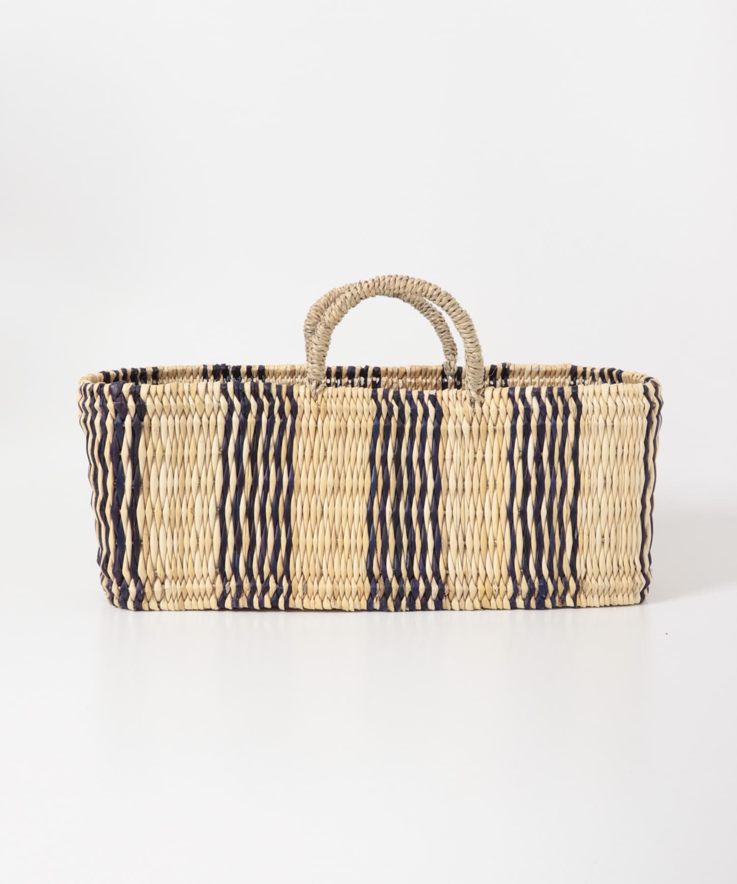 アフリカンスクエア　ストロー横長カゴL ドームハンドル柄2