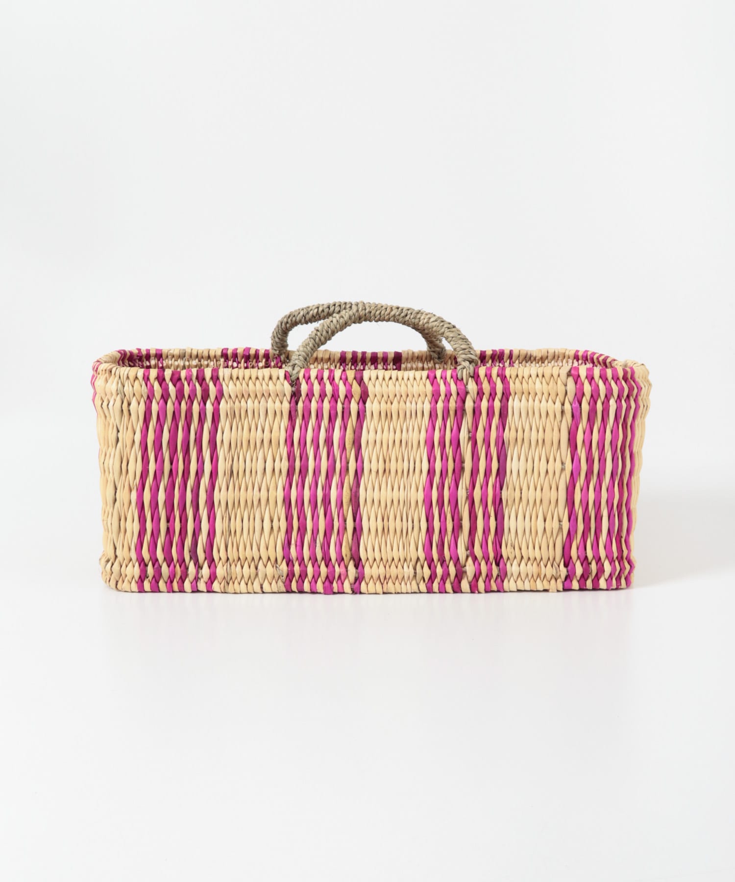 アフリカンスクエア　ストロー横長カゴL ドームハンドル柄2