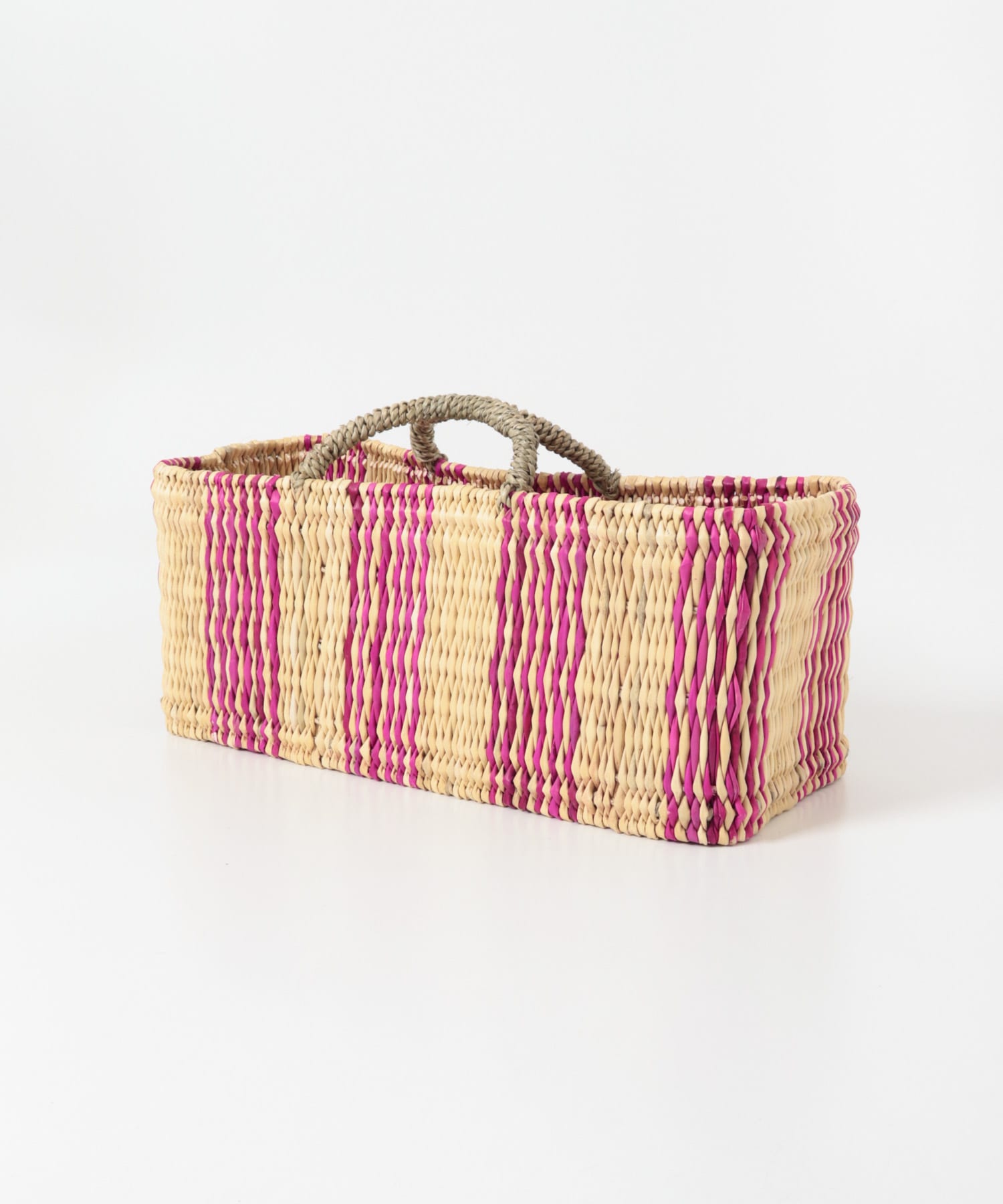 アフリカンスクエア　ストロー横長カゴL ドームハンドル柄2 フシア L