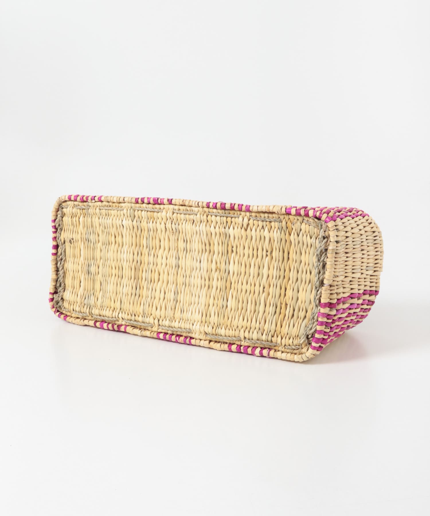 アフリカンスクエア　ストロー横長カゴL ドームハンドル柄2 フシア L