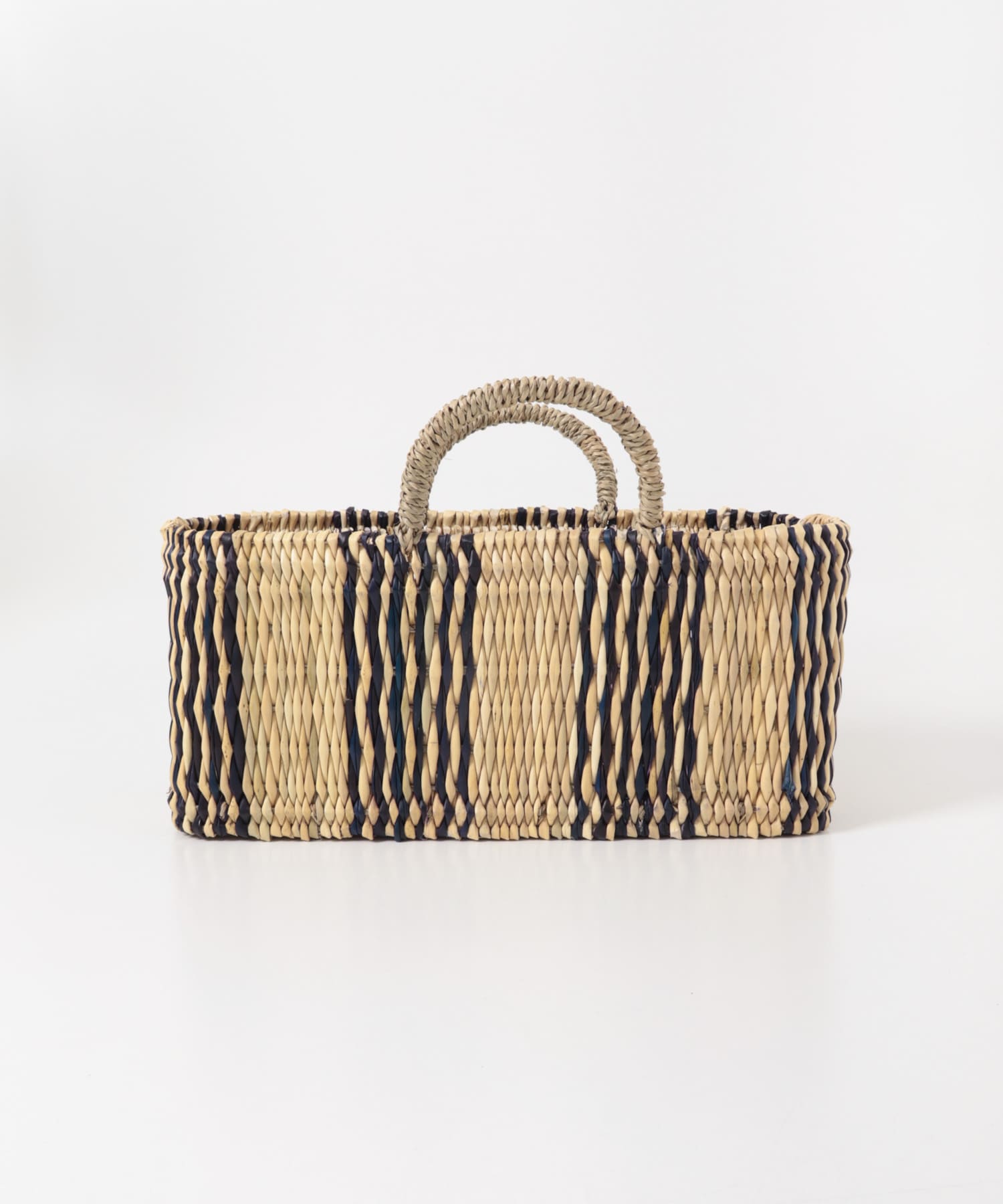 アフリカンスクエア　ストロー横長カゴM ドームハンドル柄2