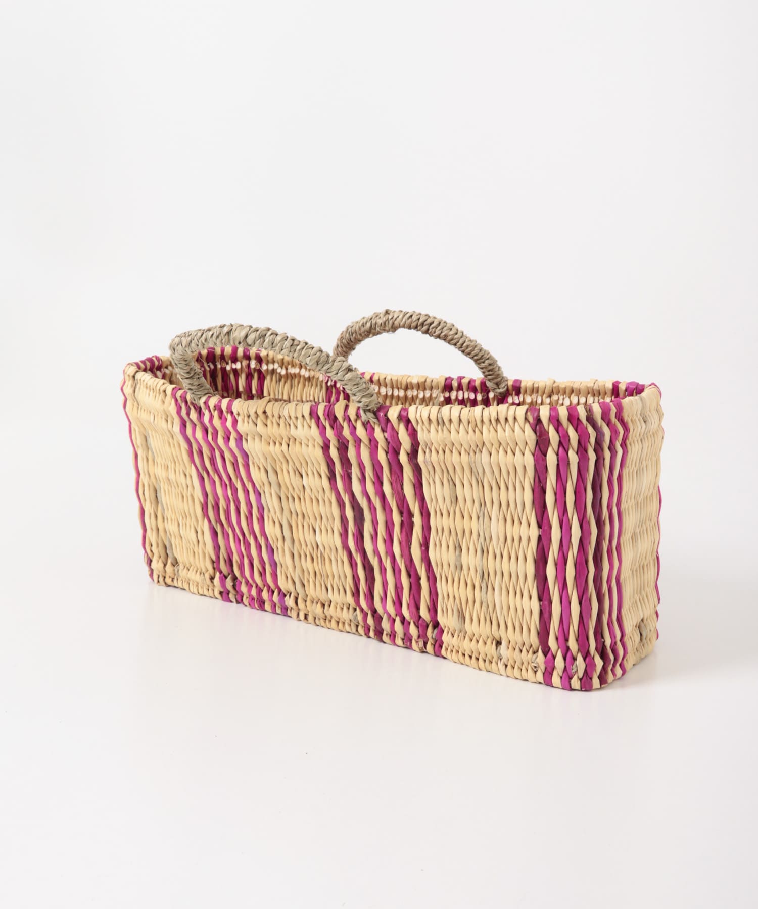 アフリカンスクエア　ストロー横長カゴM ドームハンドル柄2 フシア M