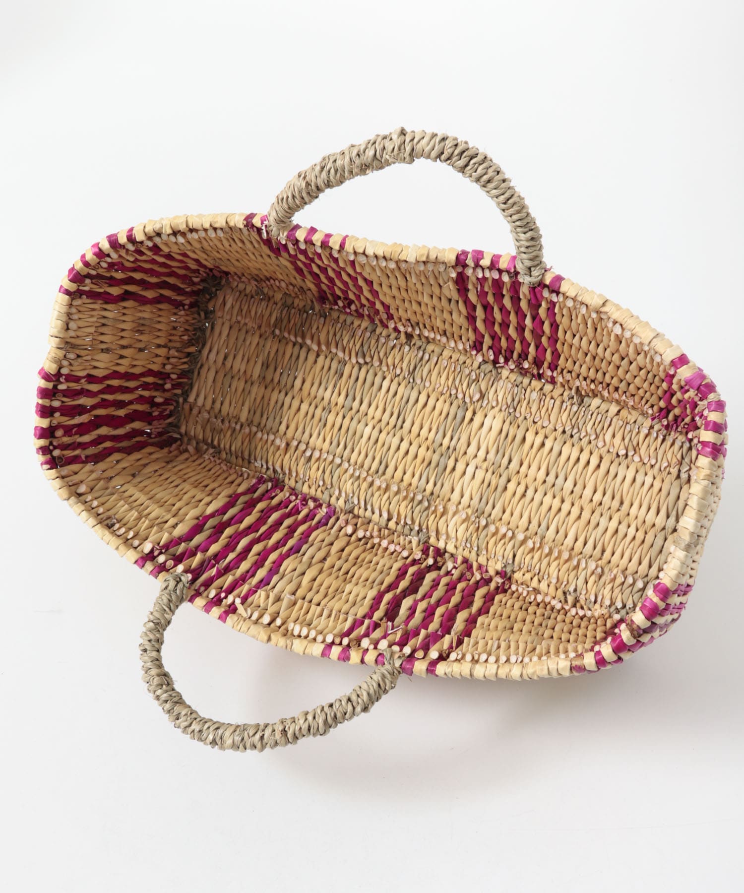 アフリカンスクエア　ストロー横長カゴM ドームハンドル柄2 フシア M