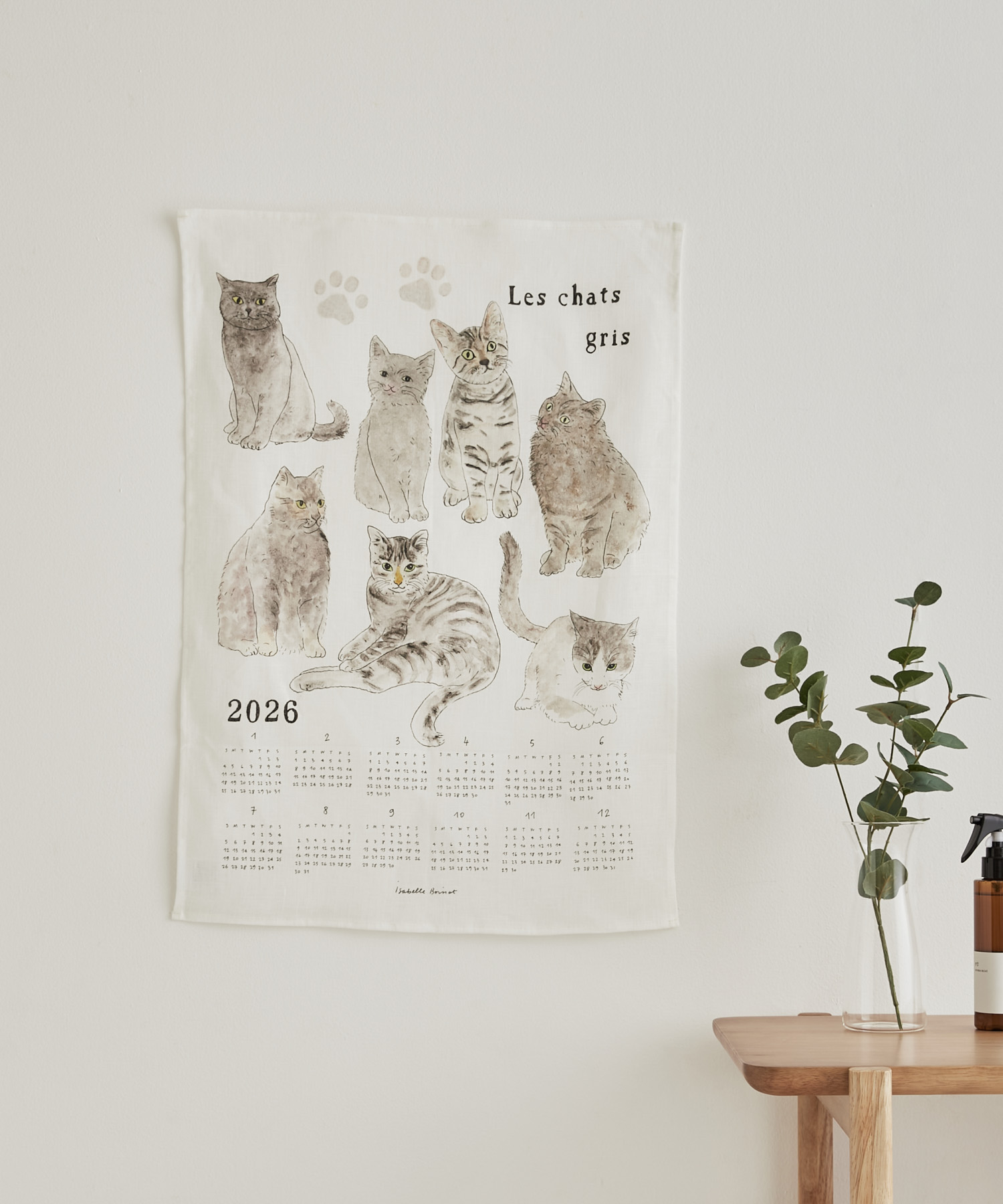 『WEB限定』2026 リネンカレンダー グレーの猫たち いろいろ