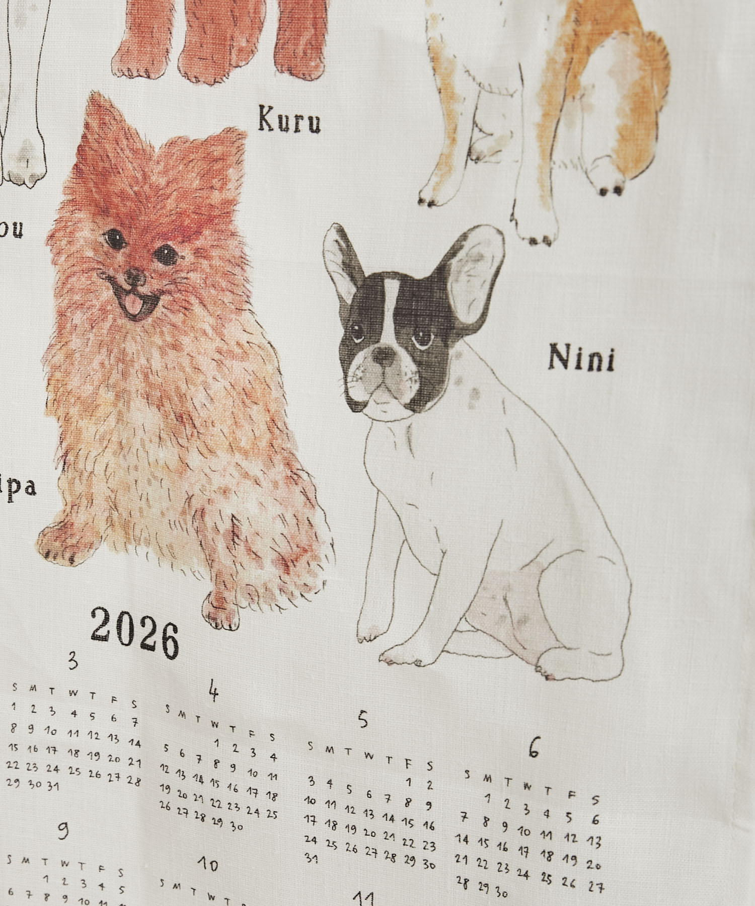 2026 リネンカレンダー わんちゃんたち わんちゃん -